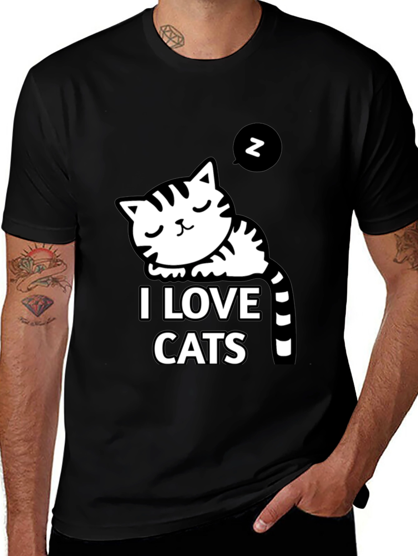 Black I Love Cats Black Graphic T-Shirt main image
