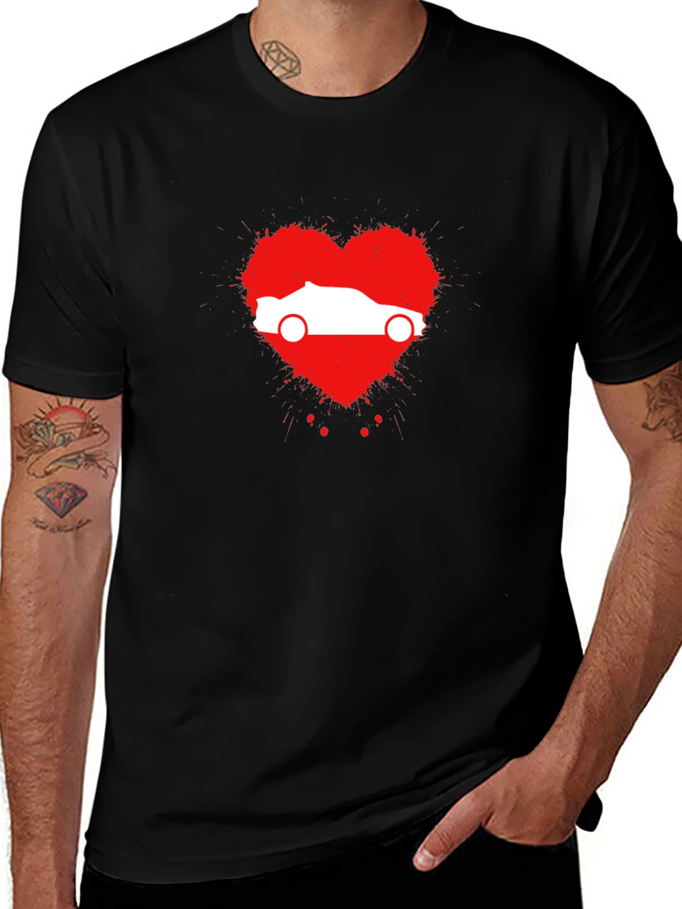 Variant 19 of Car Lover Tee: Red Heart & Auto Silhouette Design