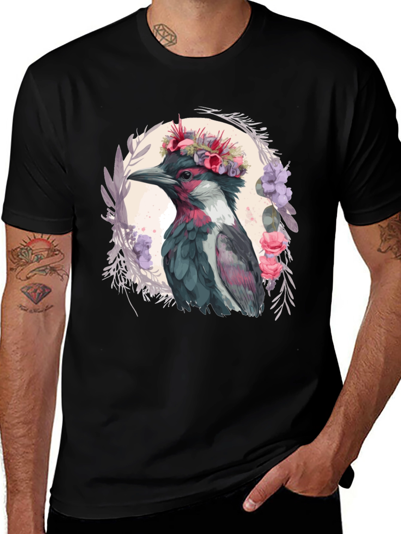 Variant 13 of Floral Crowned Bird T-Shirt - Unique Graphic Tee