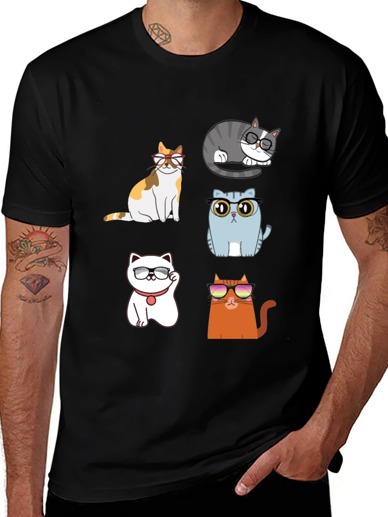 Variant 7 of Cool Cats Graphic T-Shirt - Unisex Black Tee