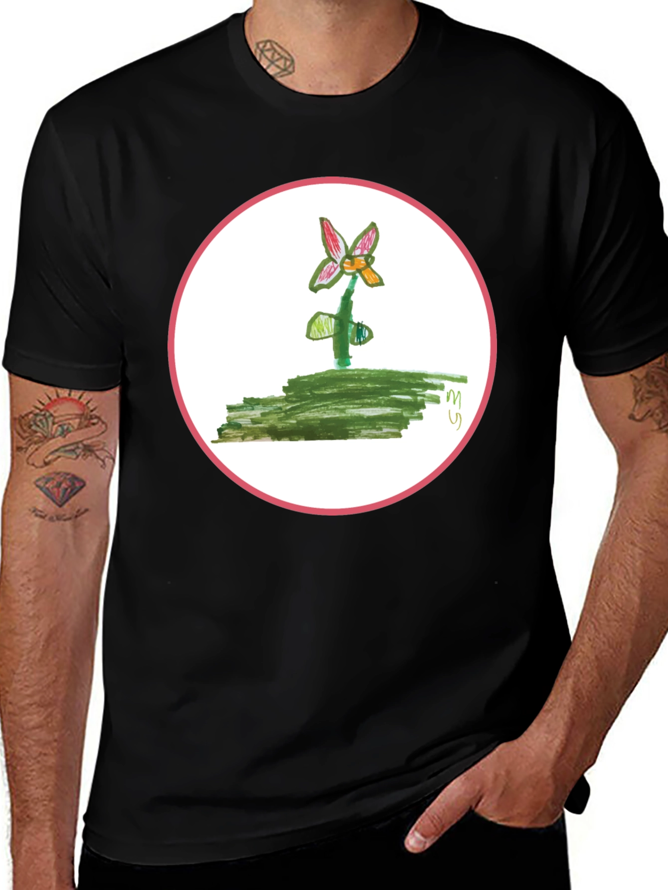 Variant 15 of Floral Drawing T-Shirt - Unique Kid Art Design