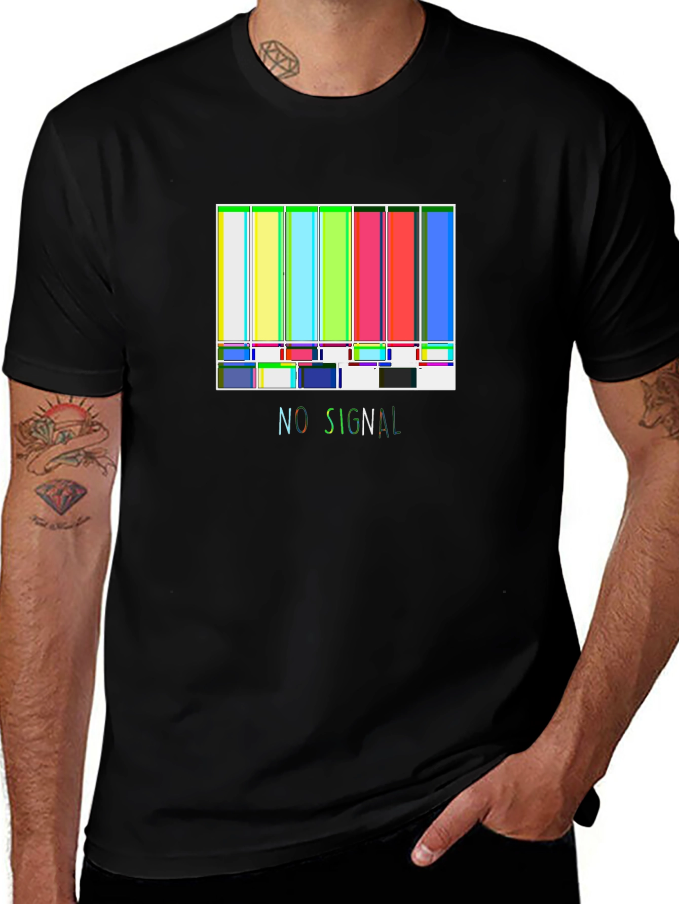 No Signal Retro TV Test Pattern Black T-Shirt