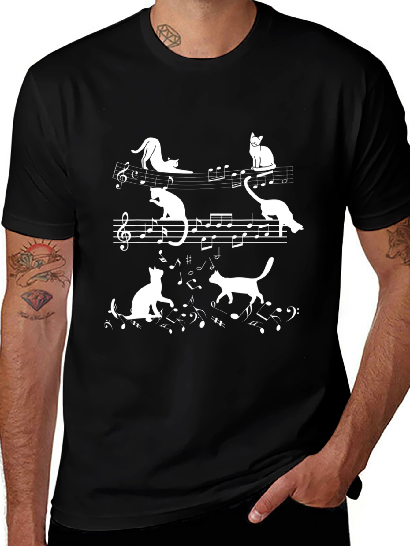 Variant 24 of Cats on Music Staff Black T-Shirt