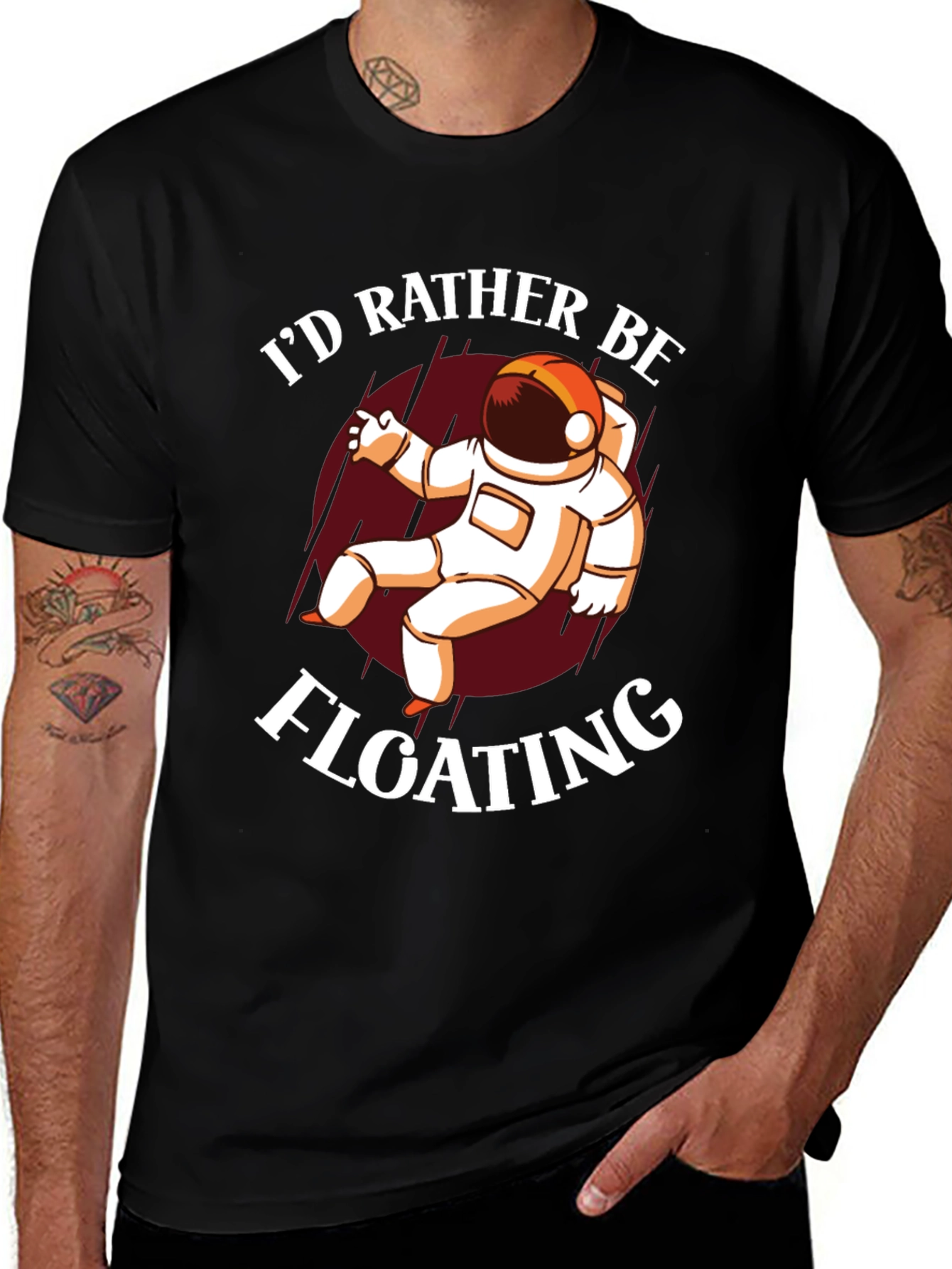 Black I'd Rather Be Floating Astronaut Graphic Tee main image