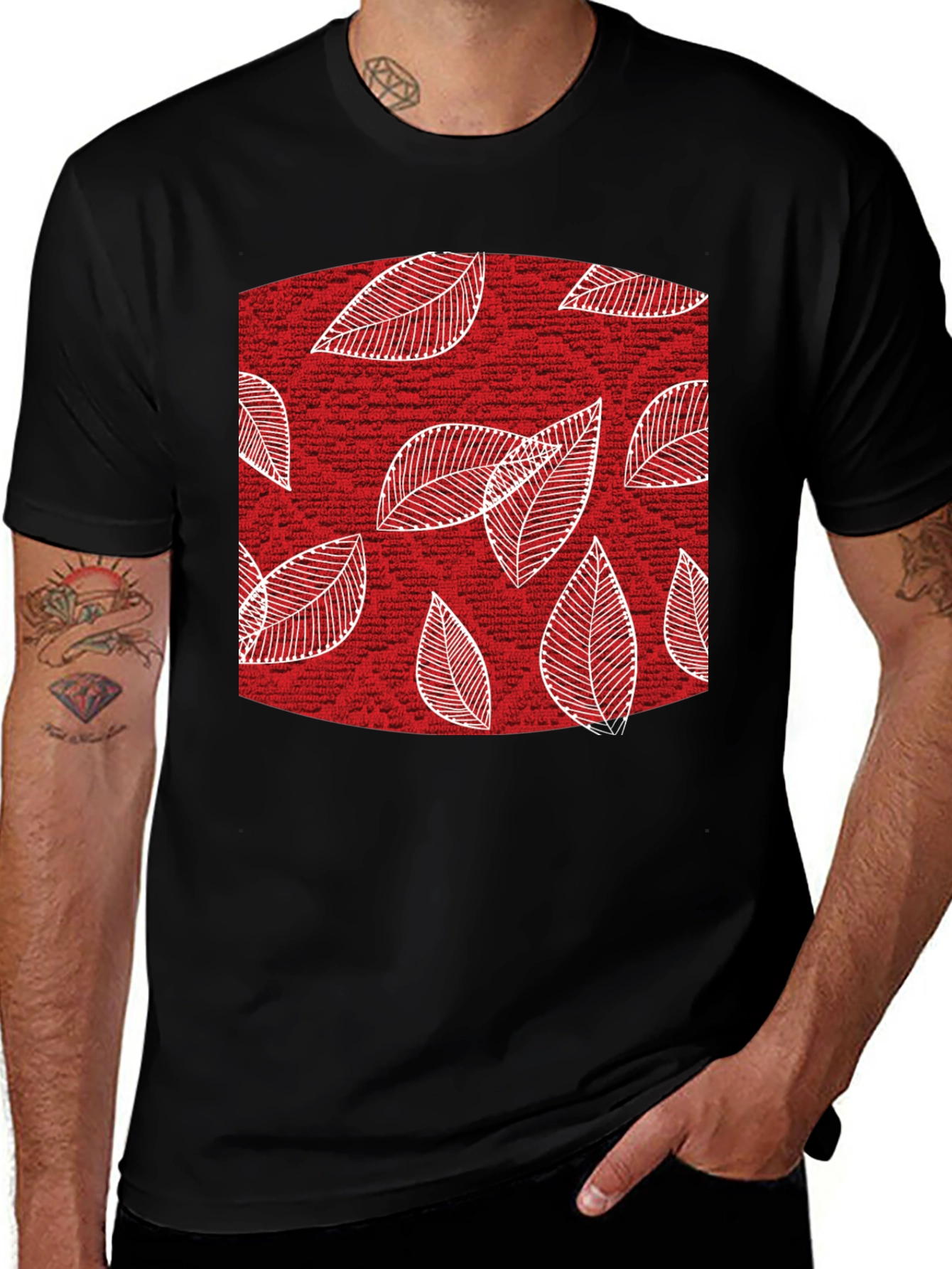 Variant 28 of Leaf Pattern Tee - Stylish Men's Black Cotton T-Shirt
