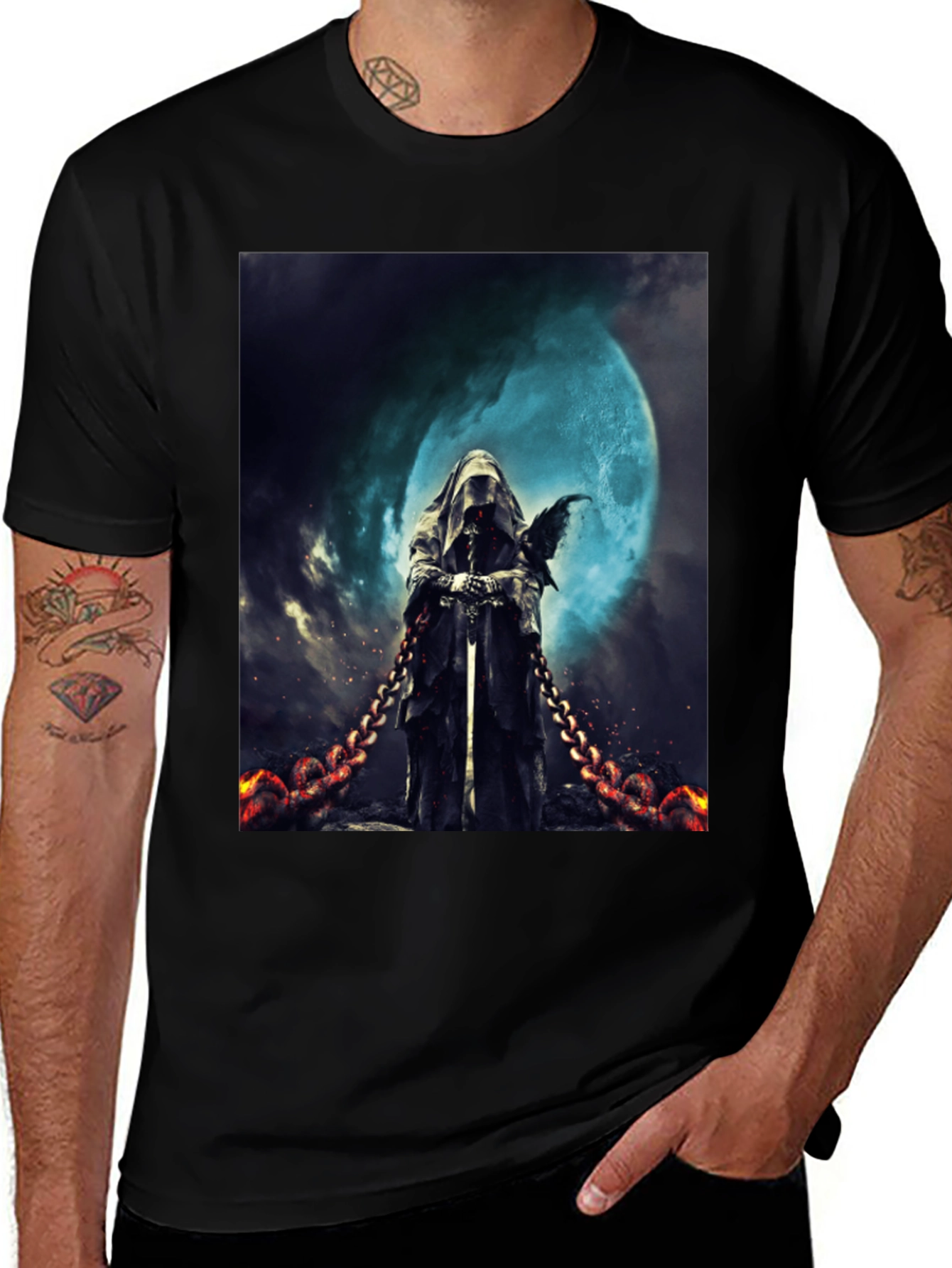 Variant 9 of Grim Reaper Graphic Tee - Dark Fantasy Style