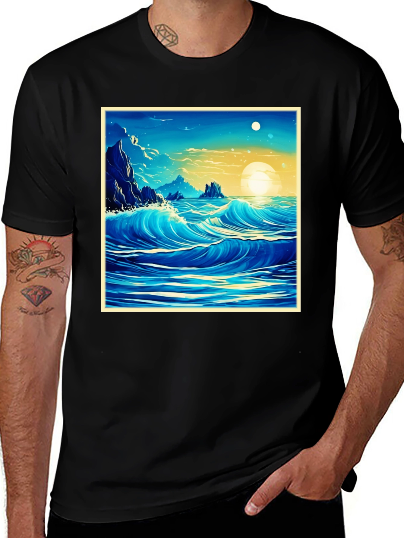 Ocean Waves Graphic Tee - Black