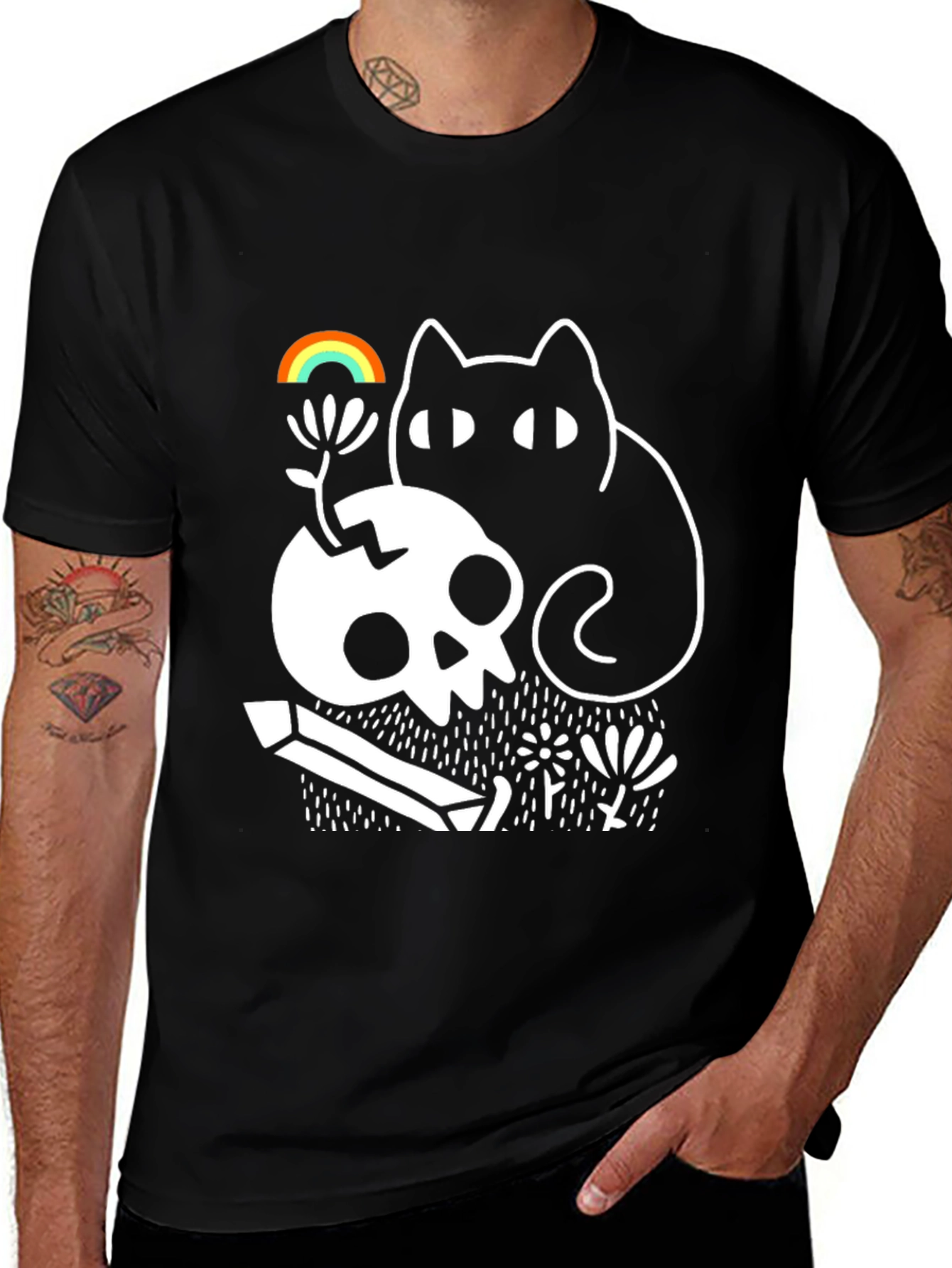 Variant 21 of Gothic Whimsical Cat & Skull Graphic Tee