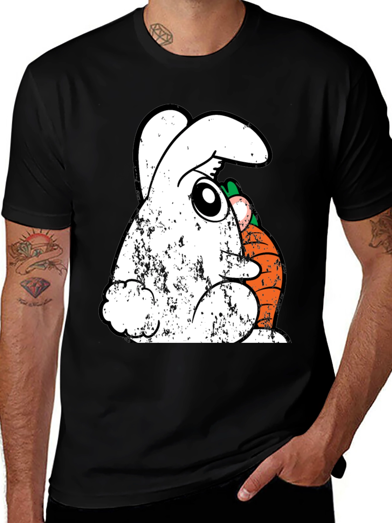 Funny Easter Bunny Carrot Graphic Tee - Black