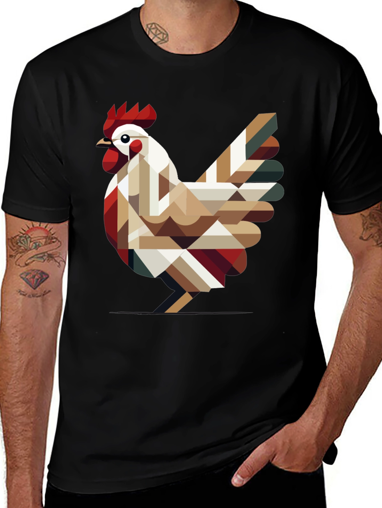 Variant 11 of Geometric Chicken Graphic Tee - Modern Farm Style