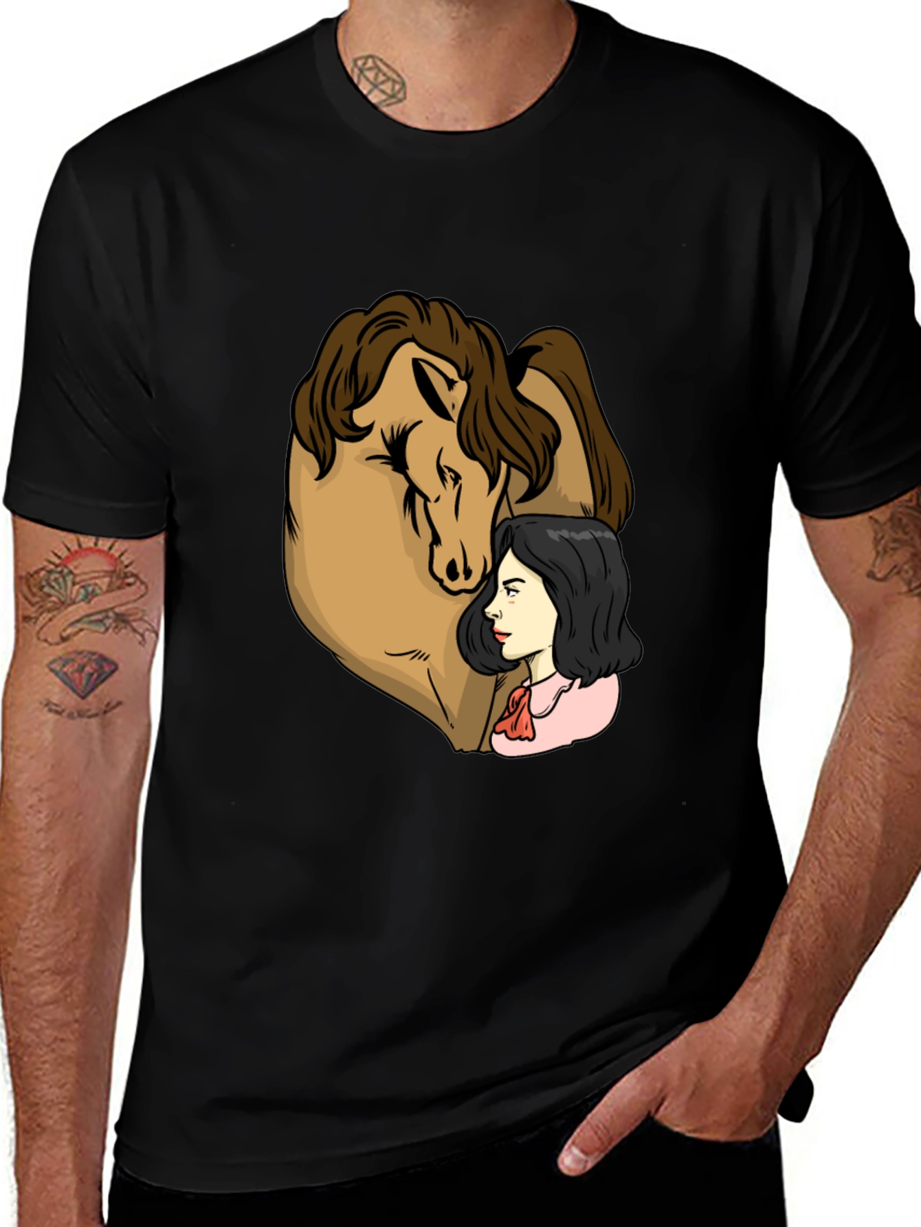 Variant 22 of Horse & Woman Graphic Black T-Shirt