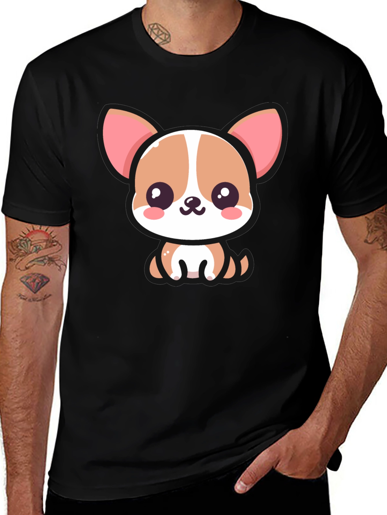 Variant 4 of Cute Cartoon Dog Graphic Black T-Shirt