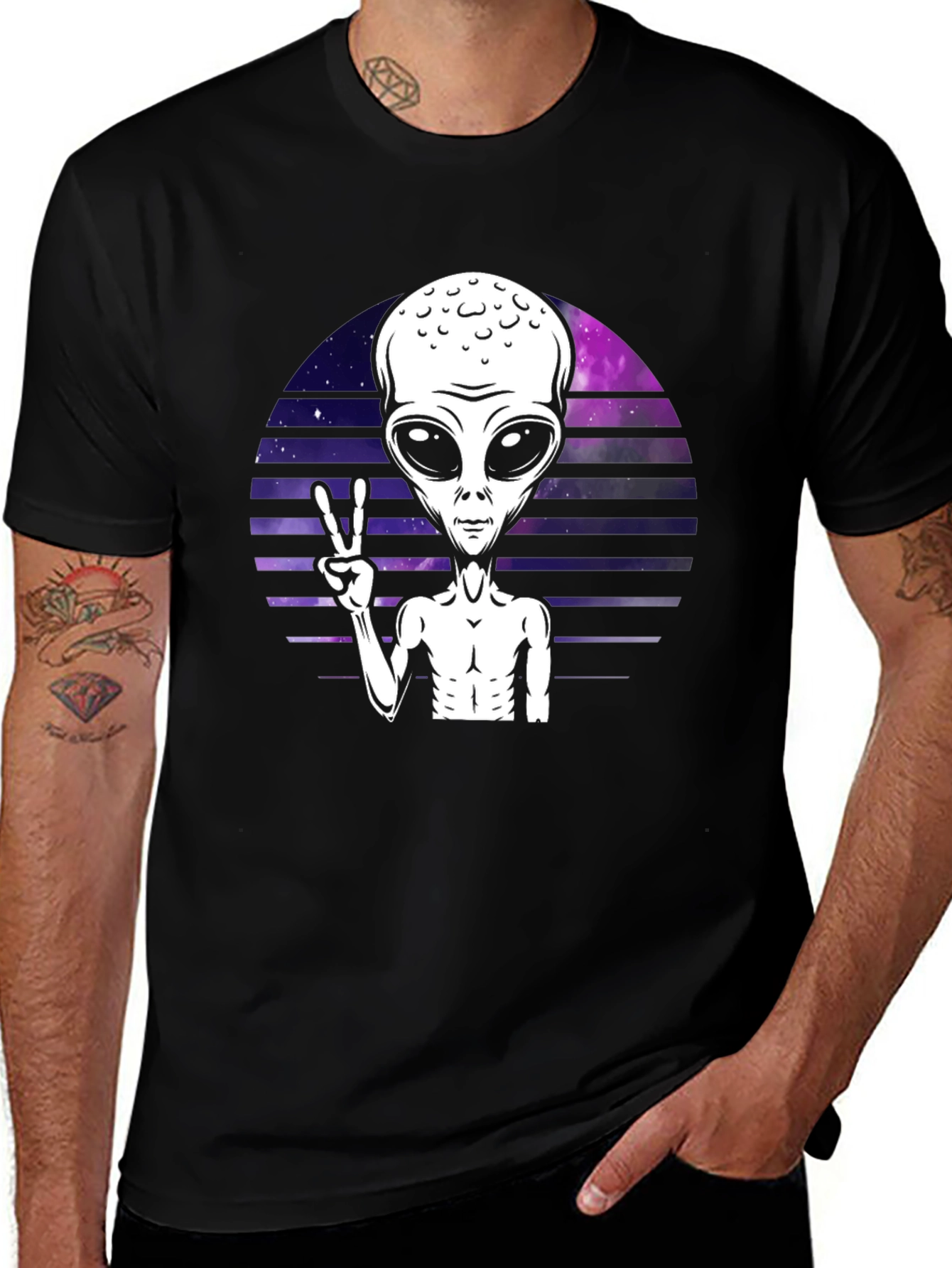 Variant 9 of Alien Peace Sign Graphic Tee - Retro Space T-Shirt