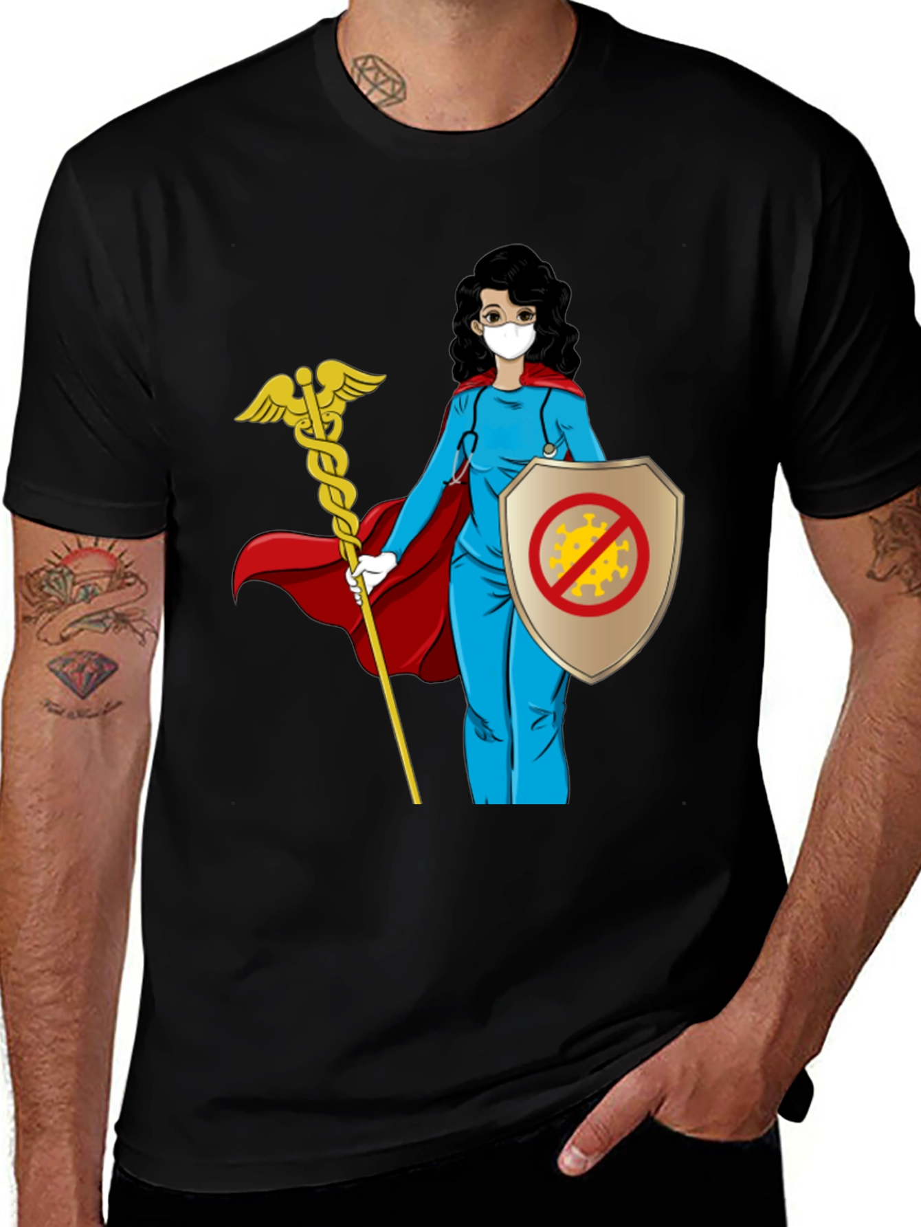 Variant 19 of Hero Nurse T-Shirt: Protect Against Viruses