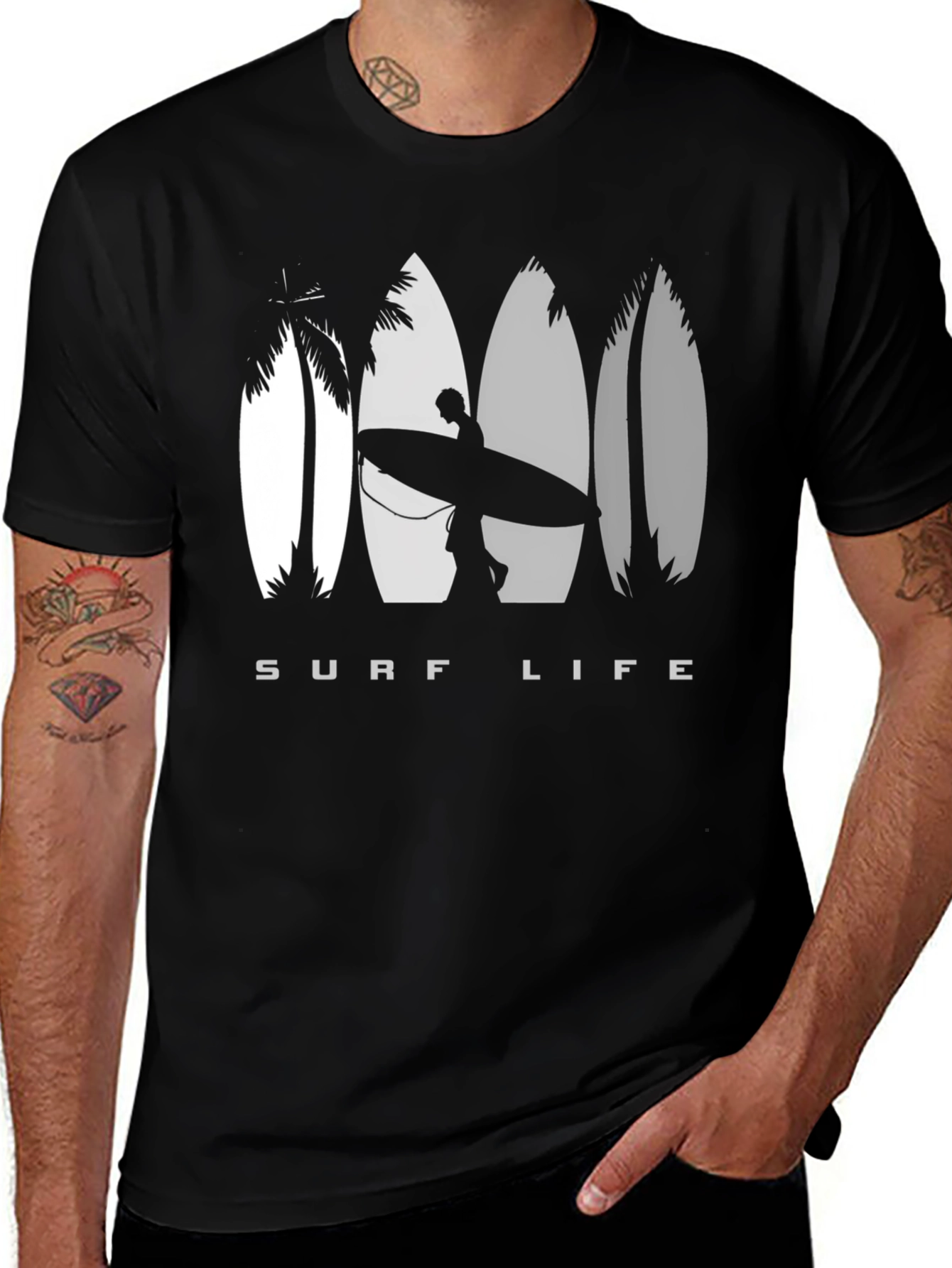 Variant 16 of Surf Life Graphic Tee - Black Cotton T-Shirt