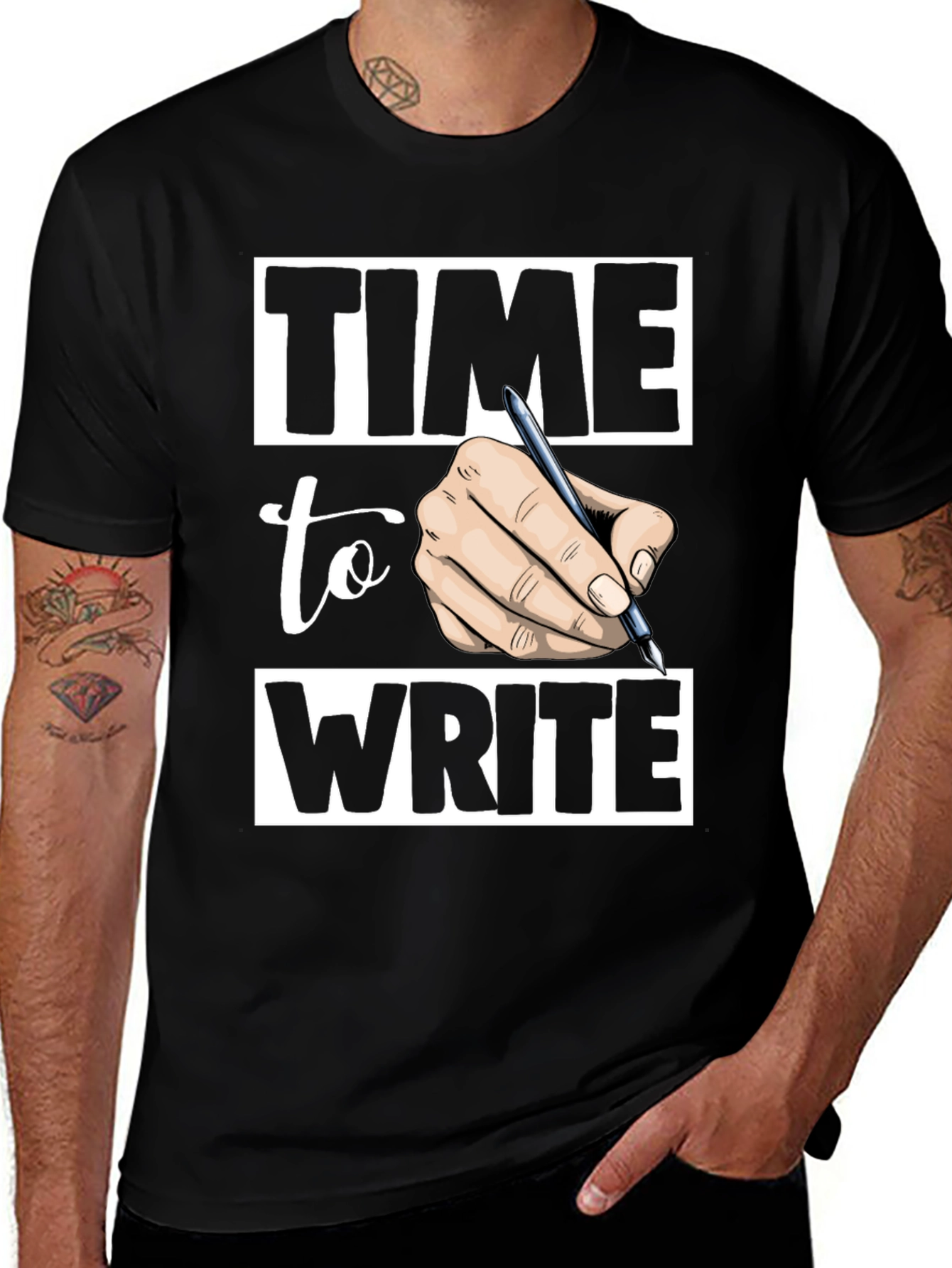Variant 22 of Time to Write Graphic Tee - Black Cotton T-Shirt