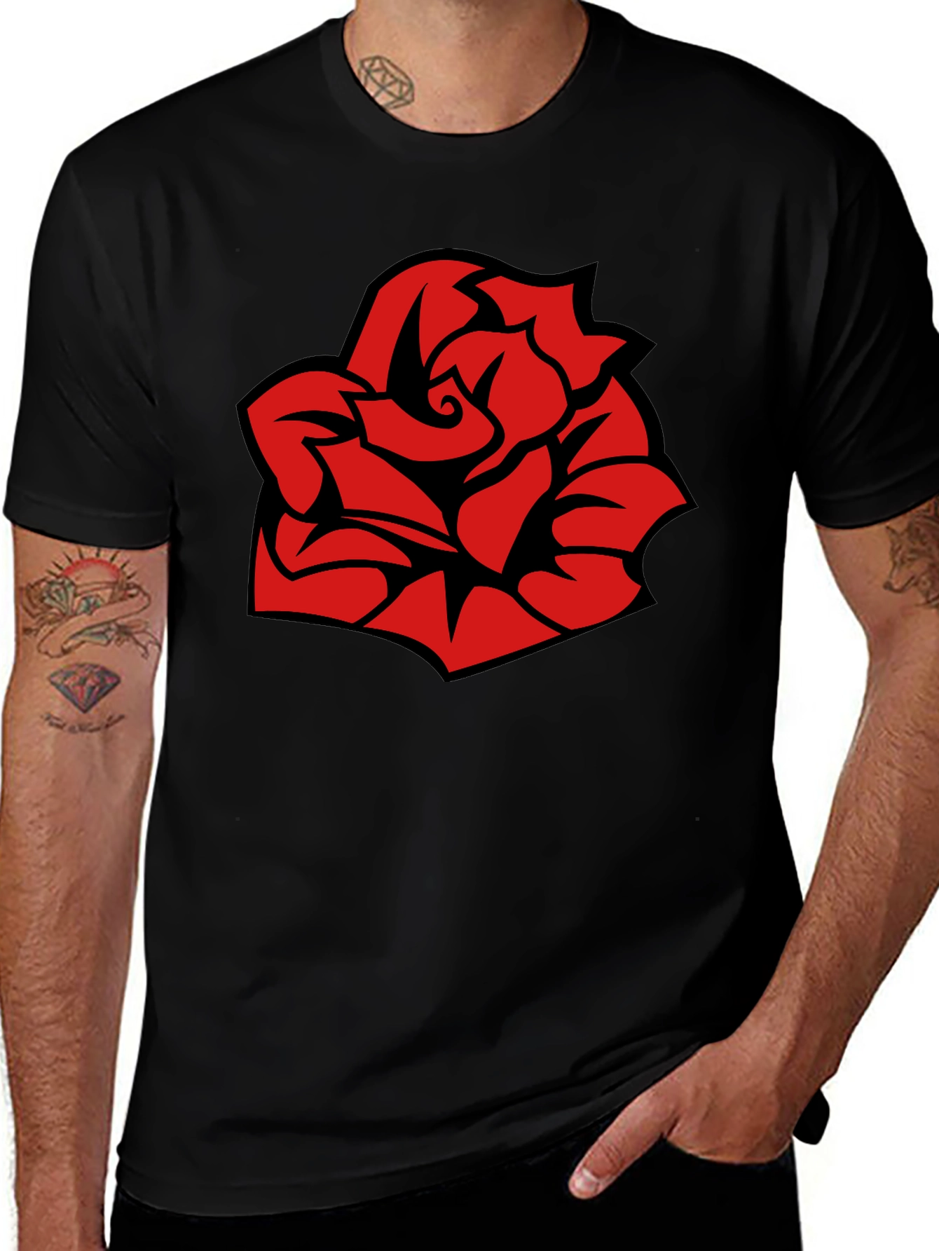 Variant 7 of Bold Red Rose Graphic Black T-Shirt