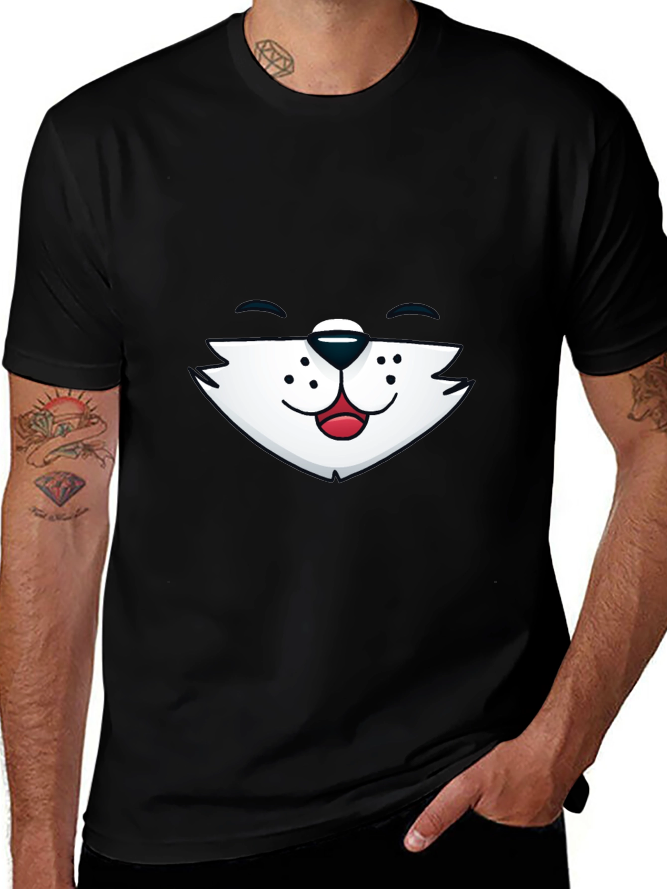 Funny Animal Face Black T-Shirt