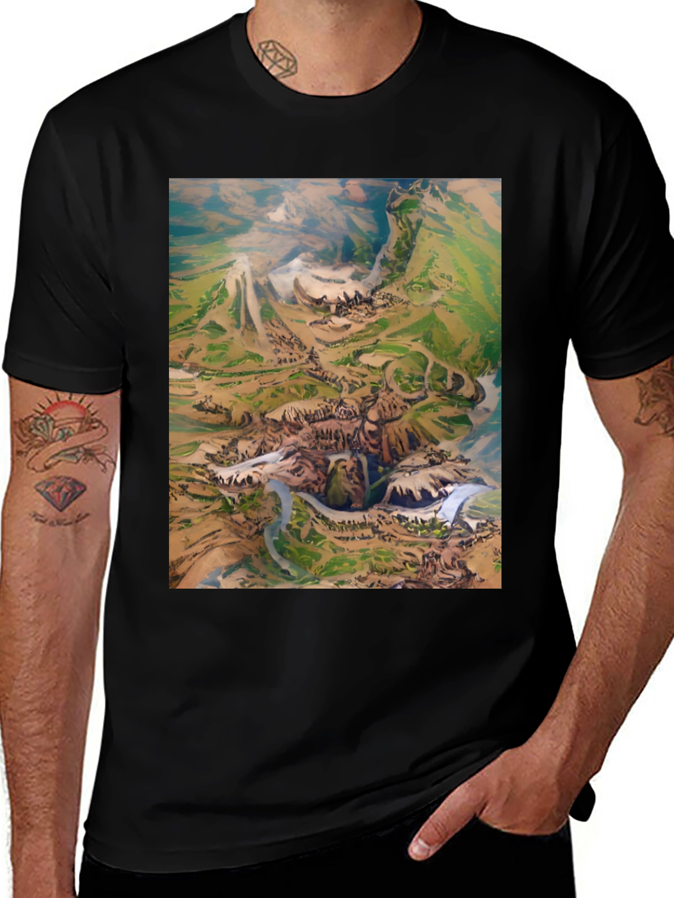 Variant 13 of Artistic Landscape Print Black T-Shirt
