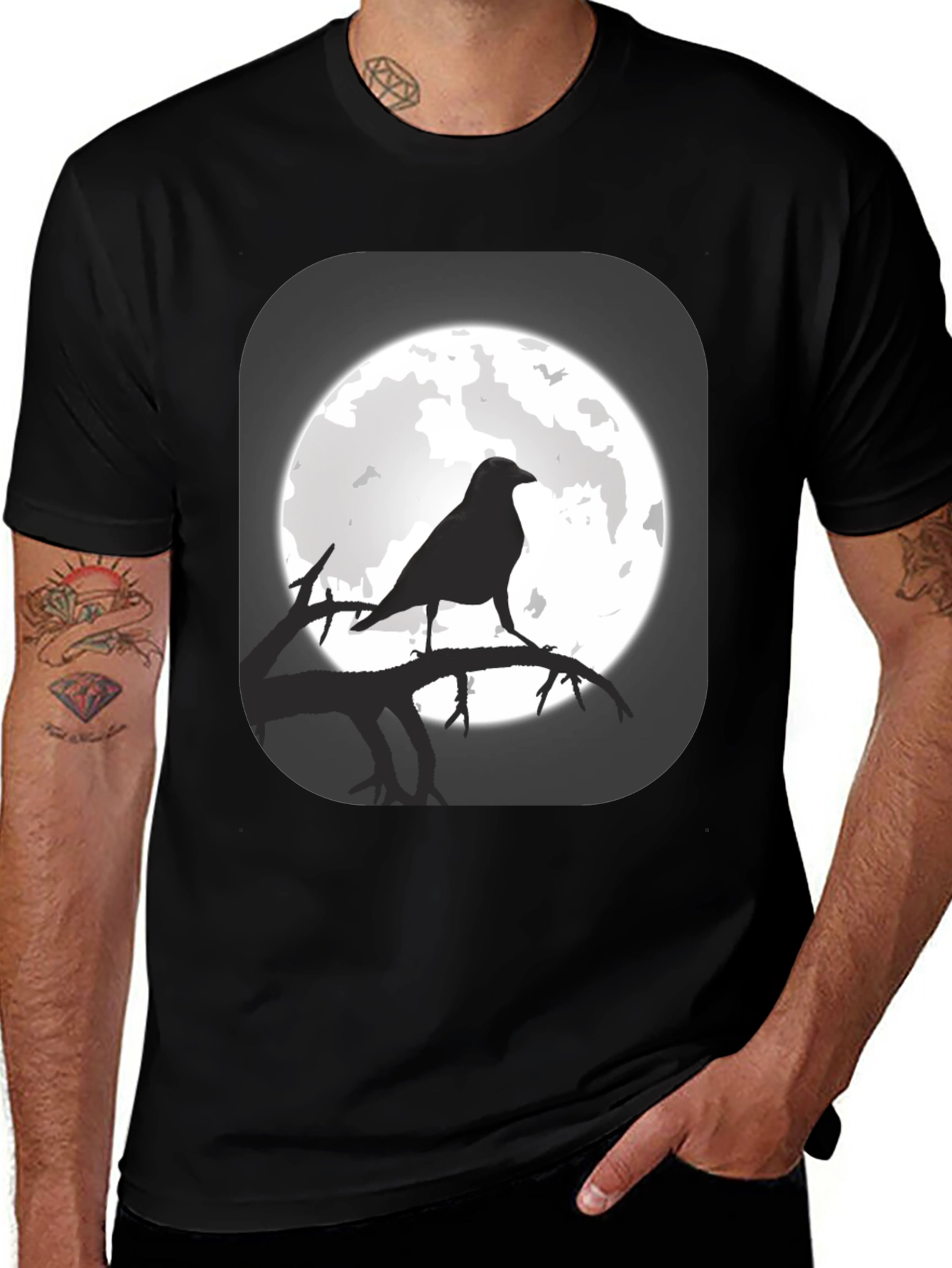 Variant 17 of Raven Moon Graphic T-Shirt - Unisex Black Tee