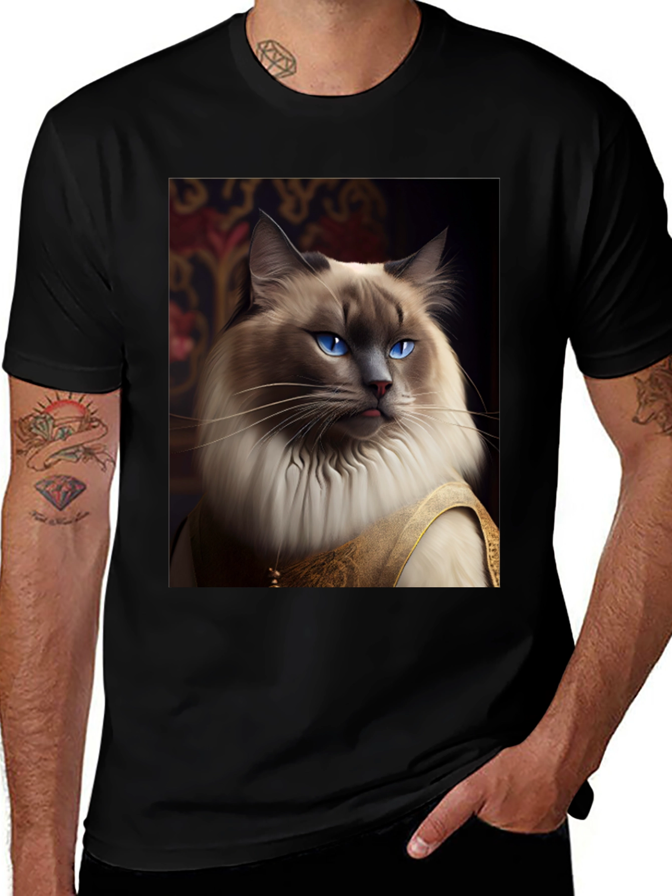 Variant 12 of Regal Cat Graphic Tee - Unique Animal Design