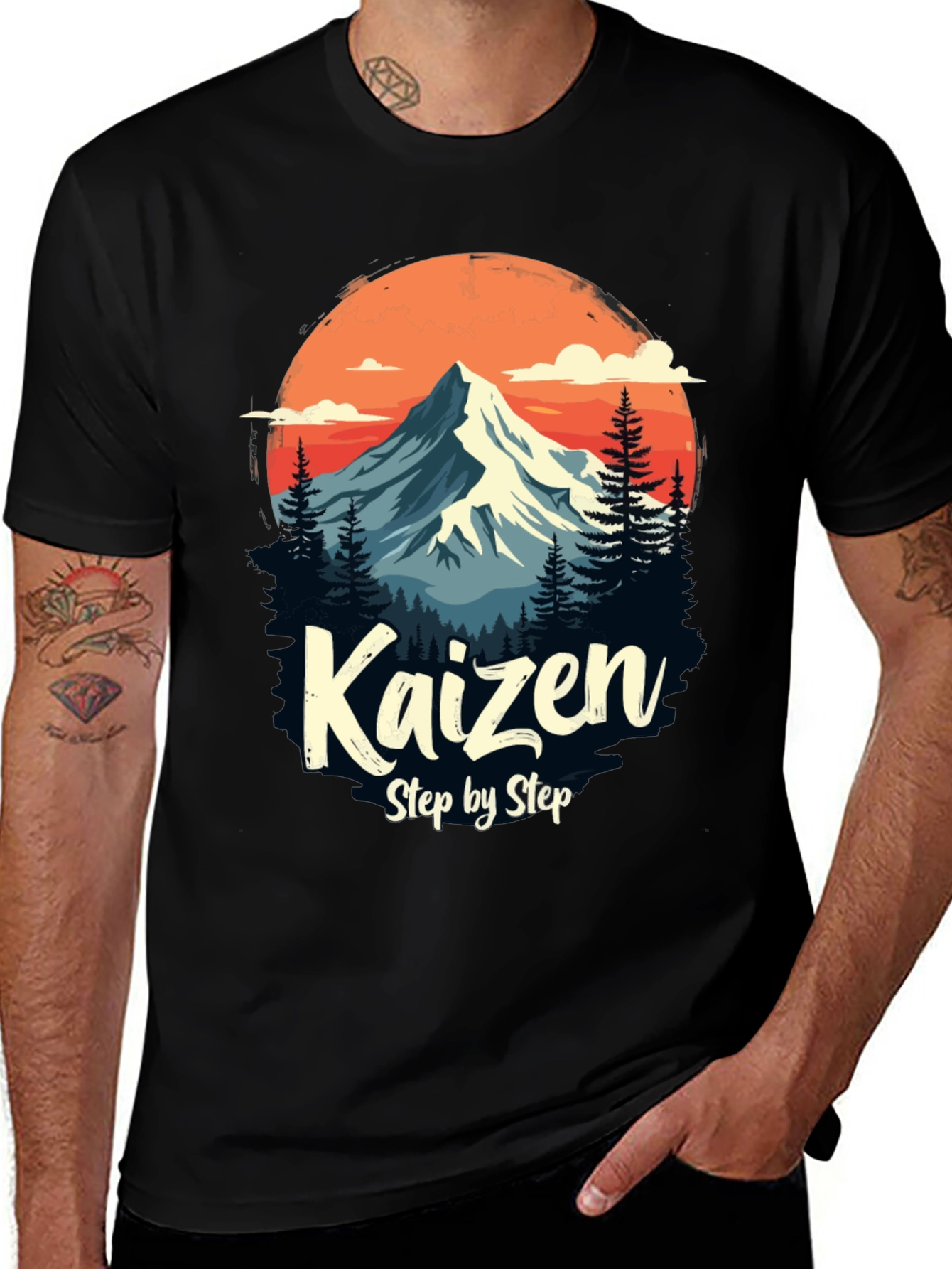 Kaizen Step by Step Graphic T-Shirt - Mountain Design
