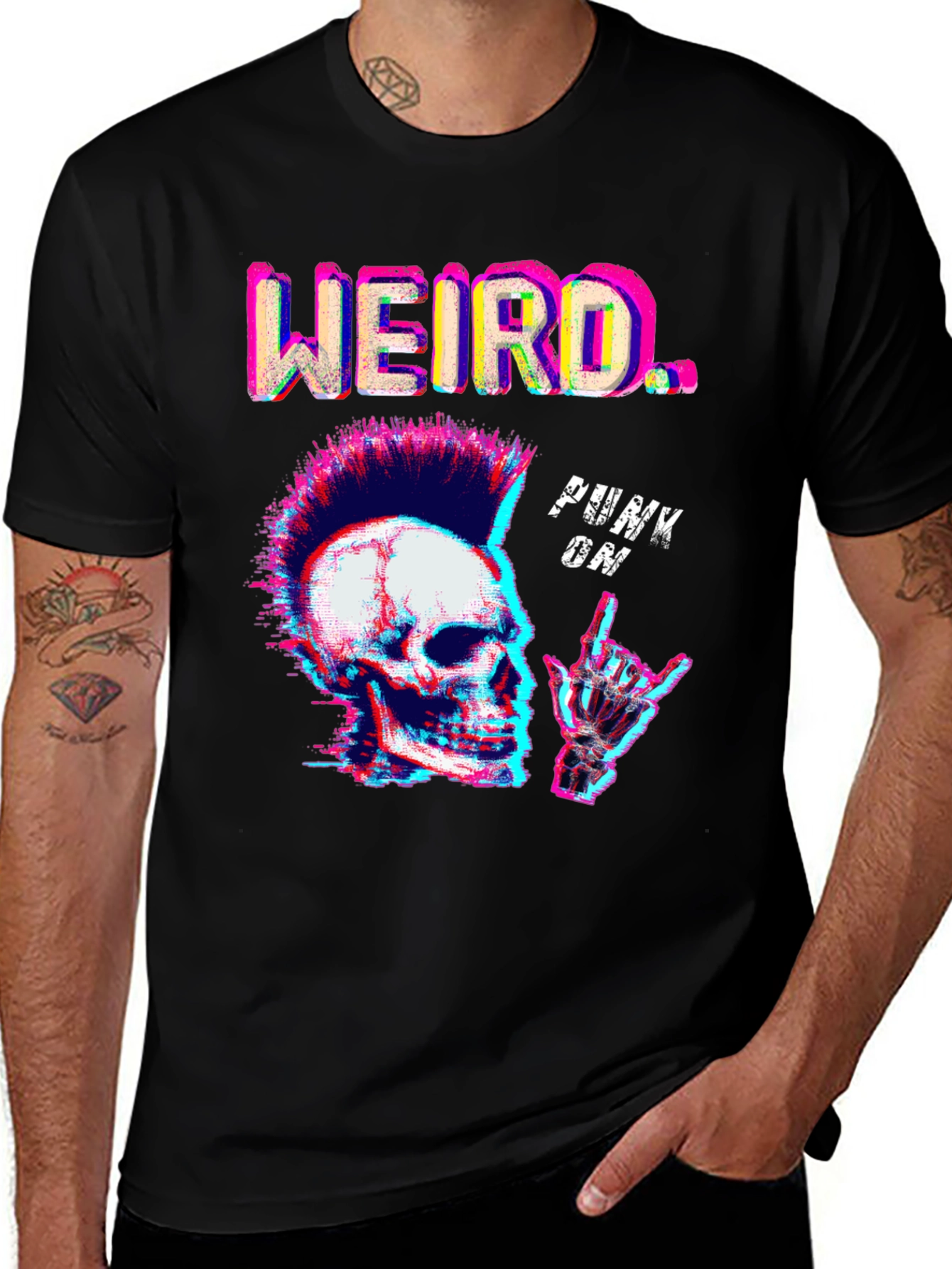 Variant 11 of Weird Punk Skull Graphic Tee - Black Cotton T-Shirt