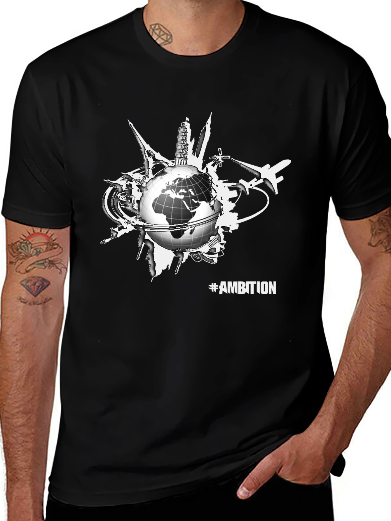Variant 26 of Ambition Globe Graphic Tee - Black