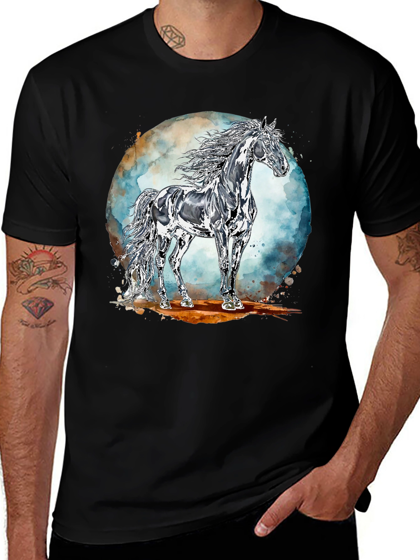 Variant 20 of Majestic Horse Graphic Tee - Black Cotton Blend