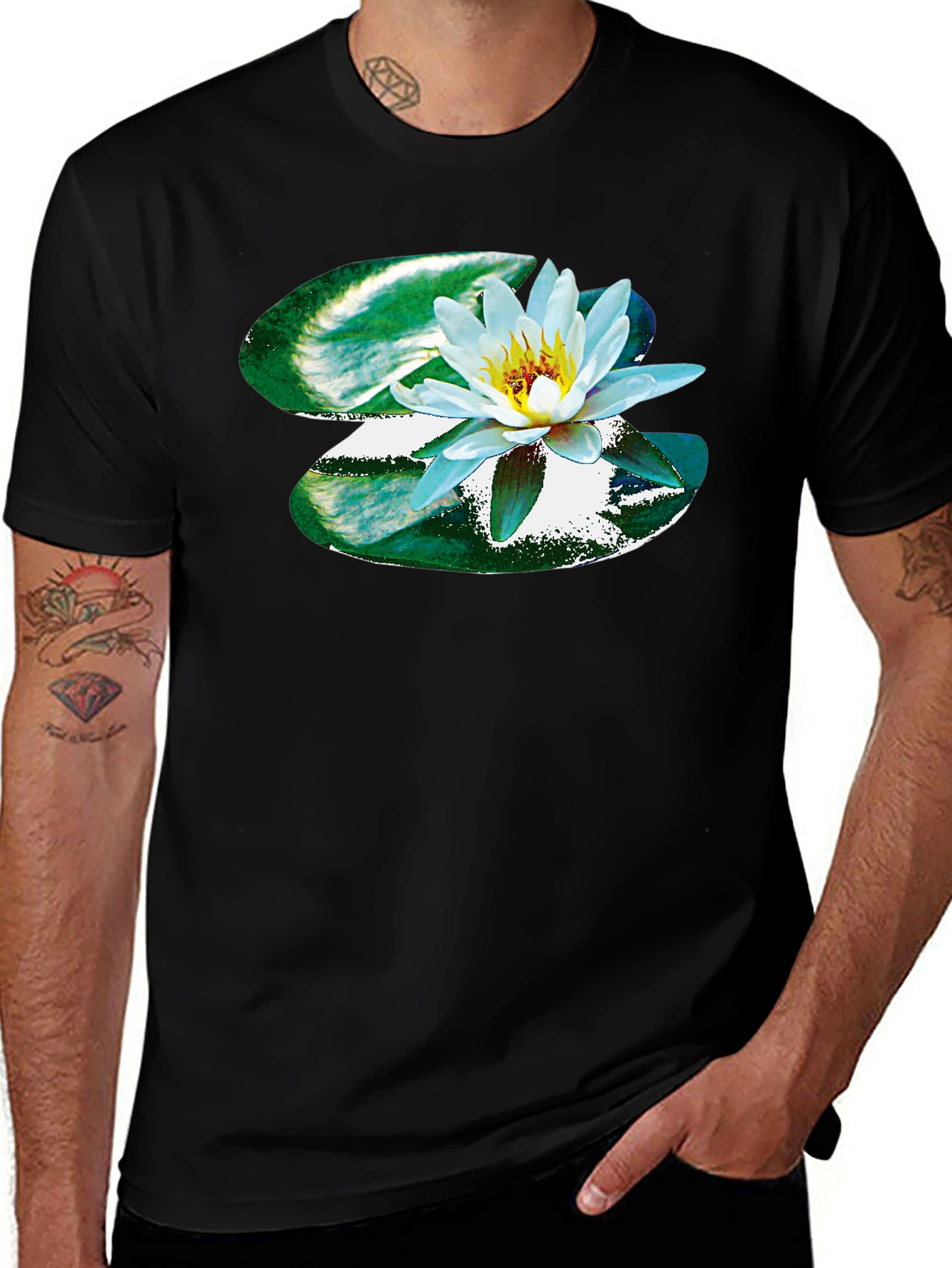 Variant 27 of Lotus Flower Graphic Tee - Black Cotton T-Shirt