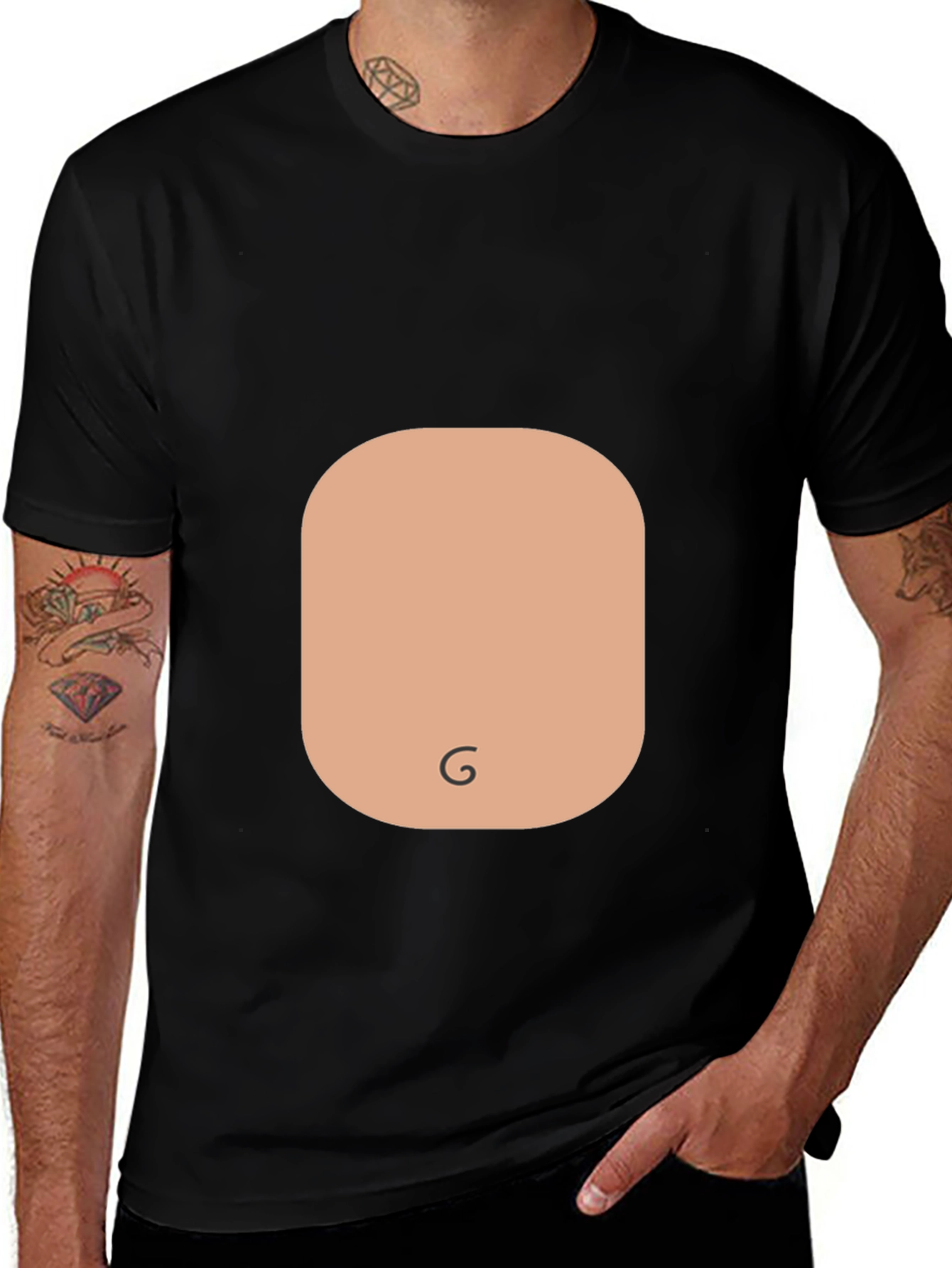 Variant 8 of Funny Graphic Tee - "Stomach" Print Black T-Shirt