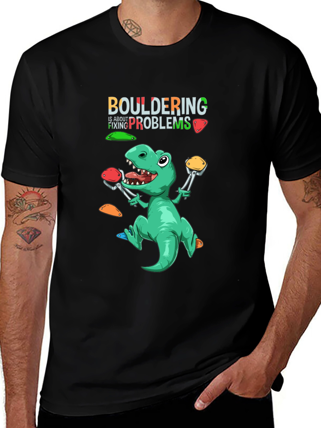 Variant 10 of Bouldering Dinosaur Graphic Tee - Climb On!