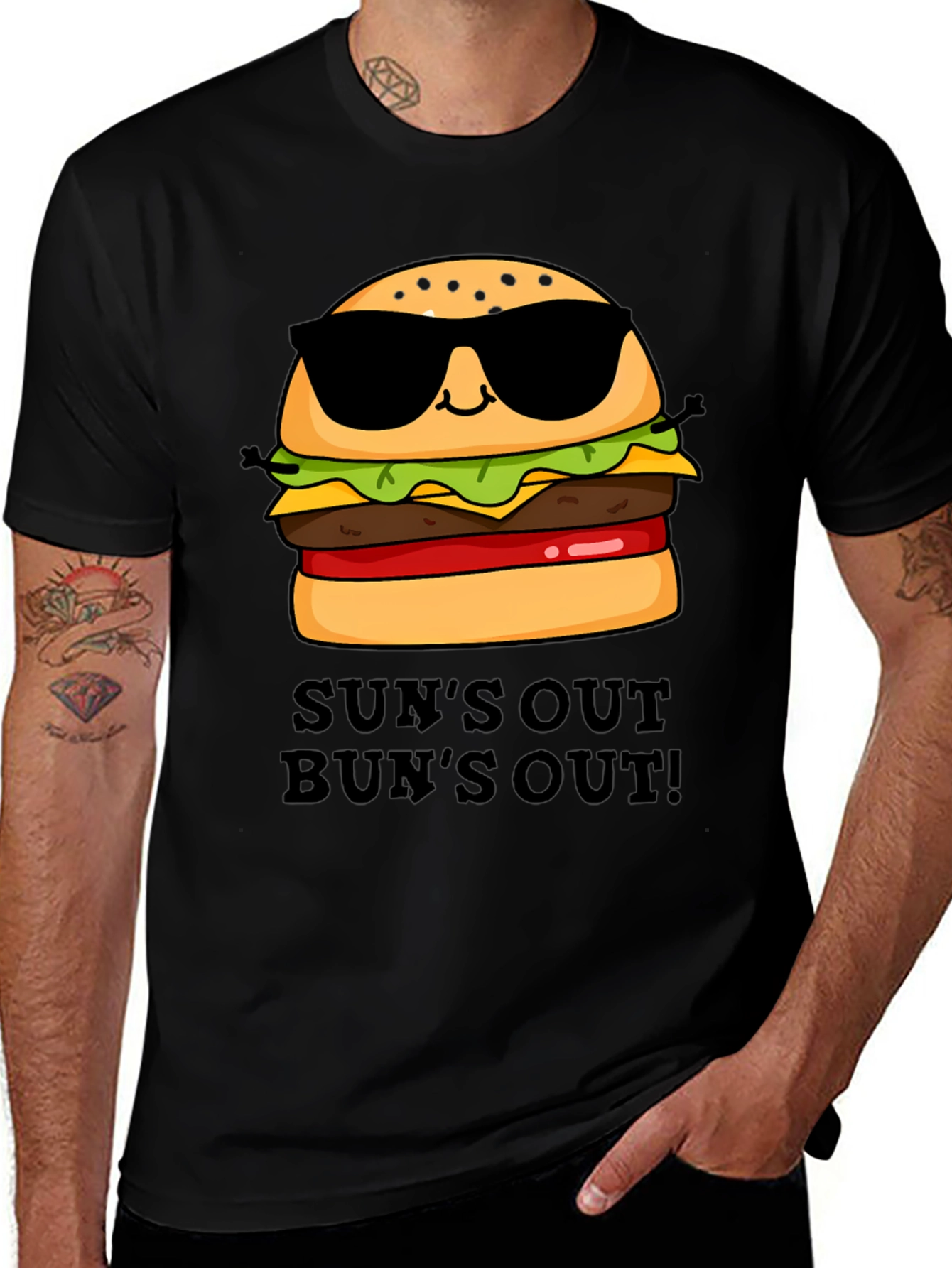 Variant 30 of Sun's Out Bun's Out Burger Graphic Tee - Black