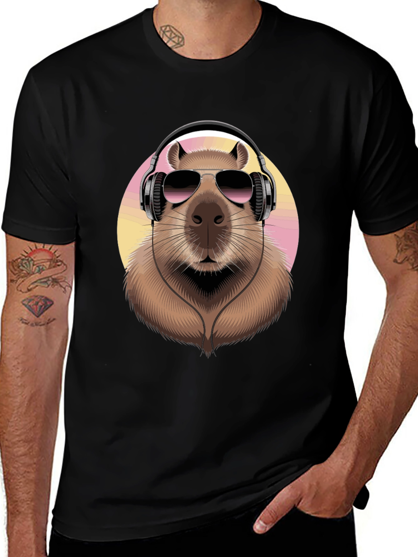 Variant 9 of Capybara DJ Black T-Shirt - Cool Animal Graphic Tee