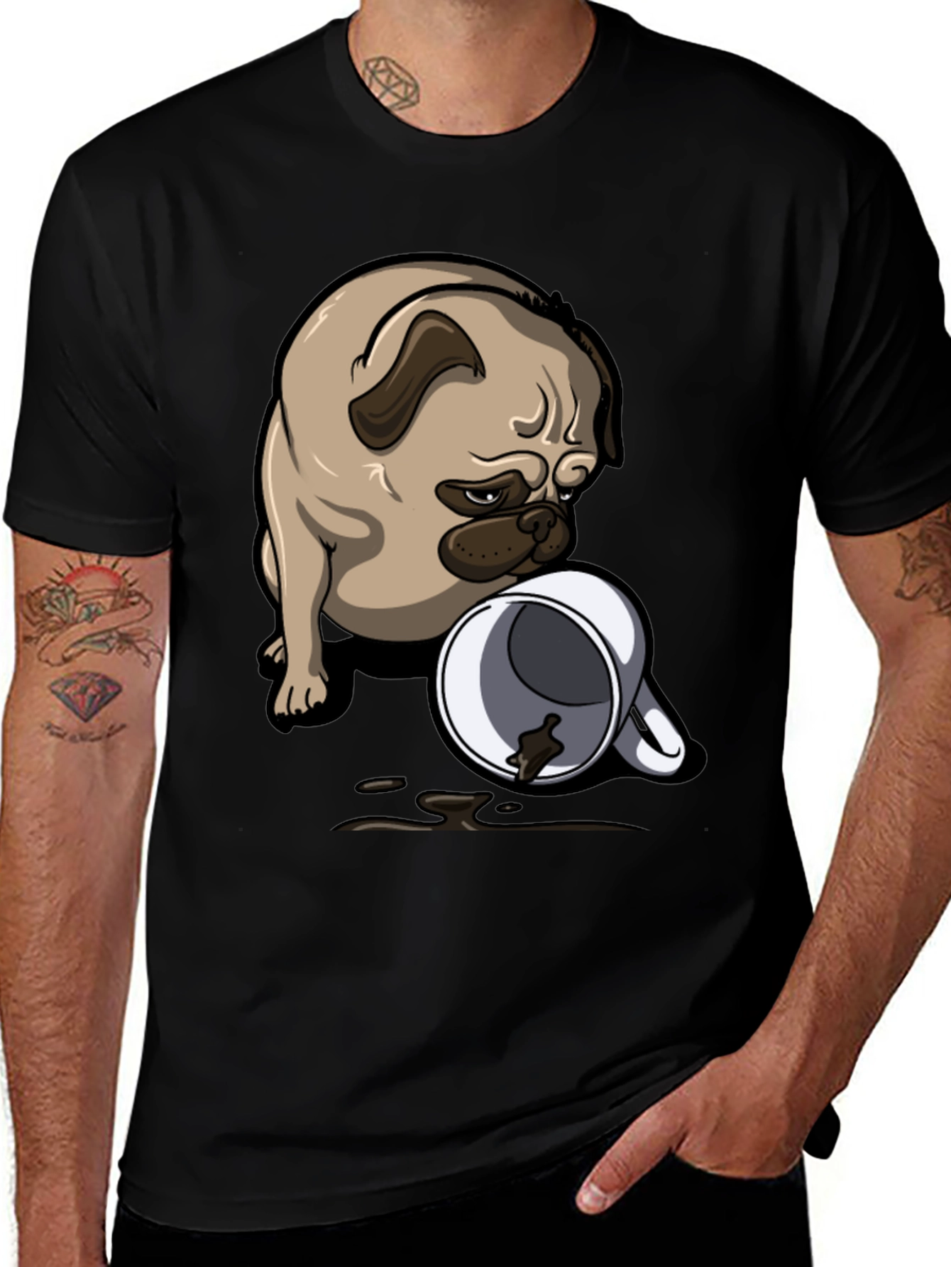 Variant 24 of Pug Coffee Spill T-Shirt - Funny Dog Tee