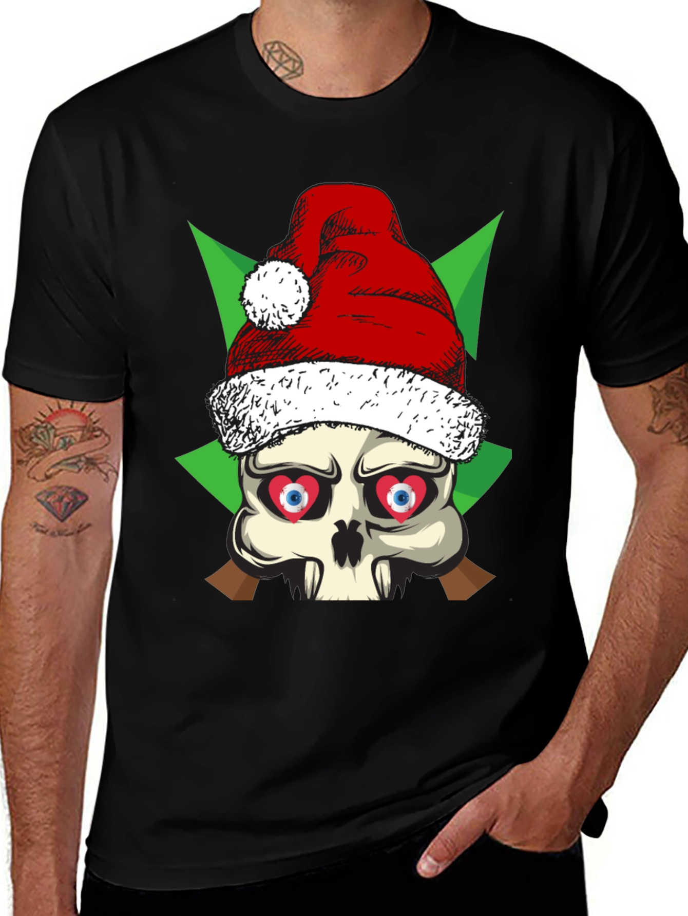 Variant 7 of Skull Santa Hat Graphic Tee - Holiday Spirit