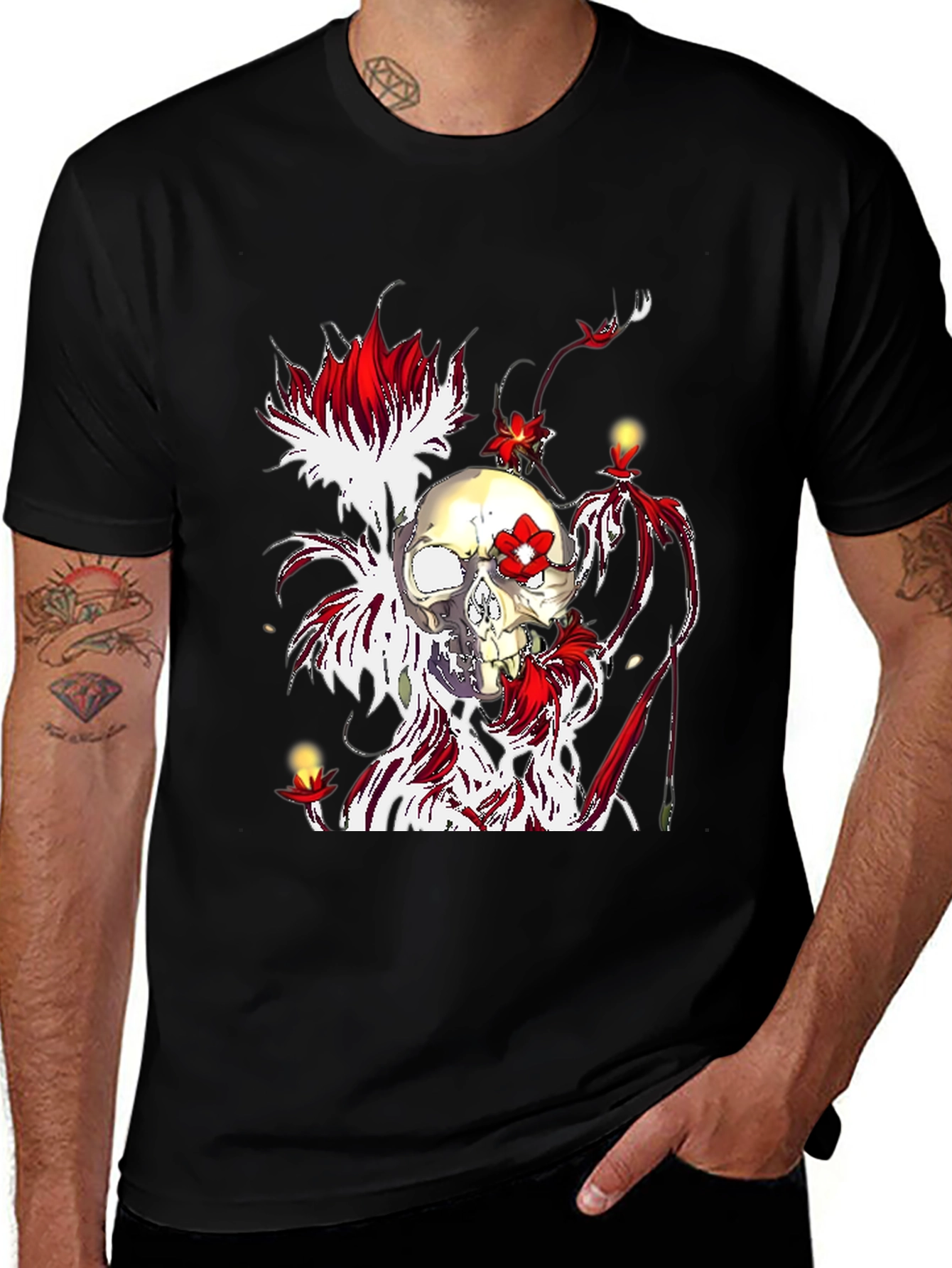 Variant 17 of Skull & Flowers Graphic Tee - Unique Design