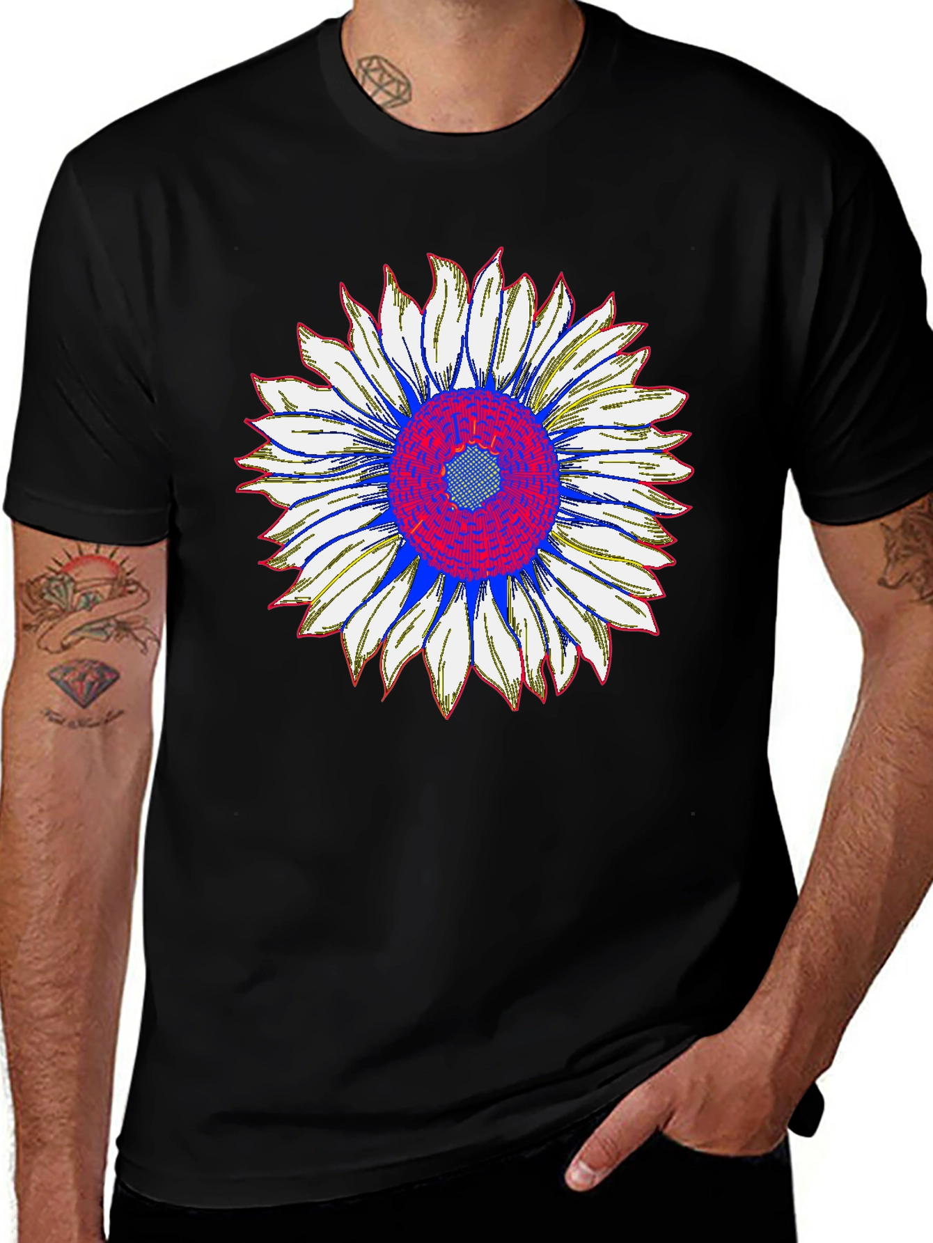 Variant 25 of Men's Black Graphic Tee - Sunflower Design