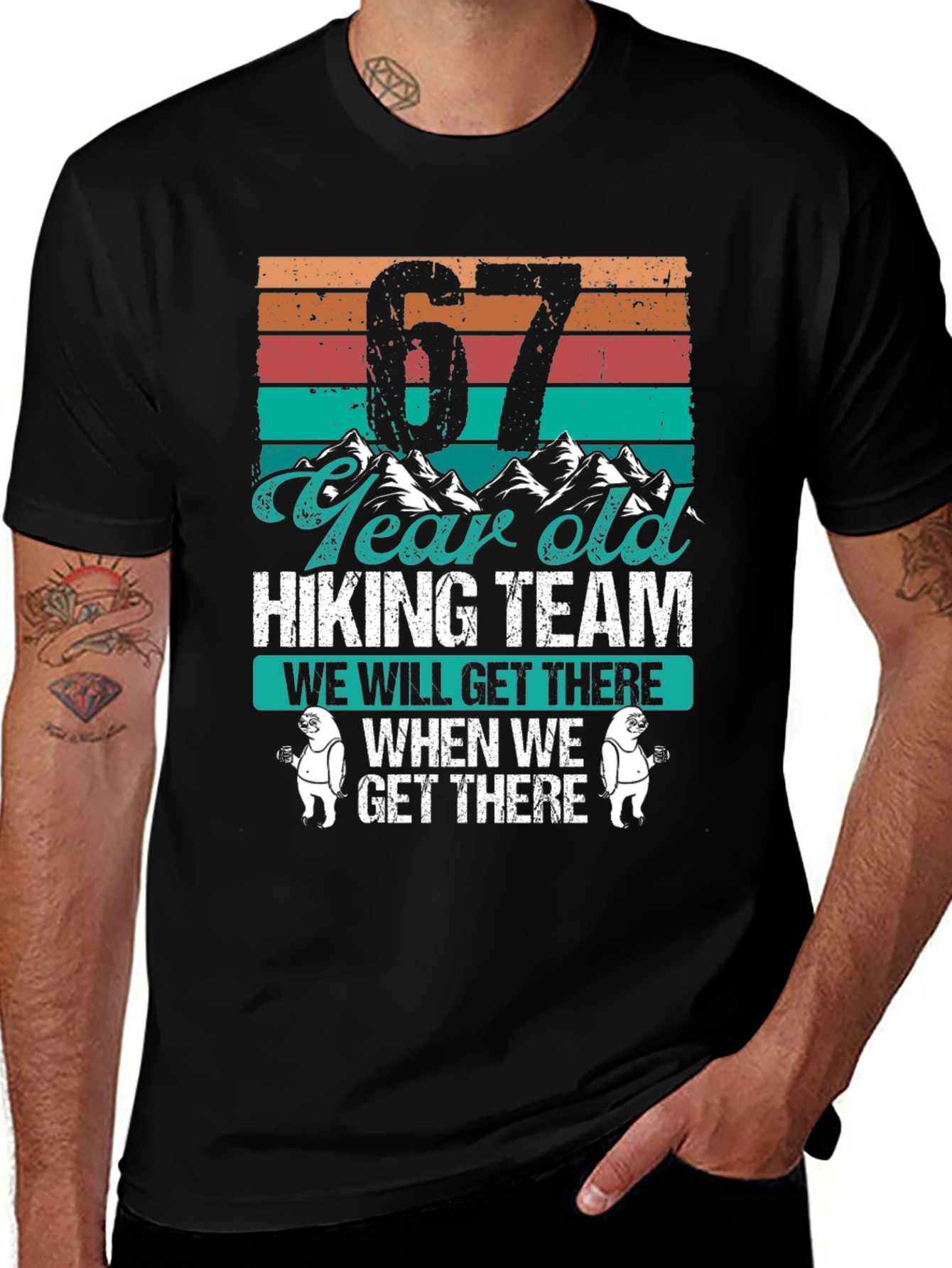 Variant 22 of 67 Year Old Hiking Team Black T-Shirt