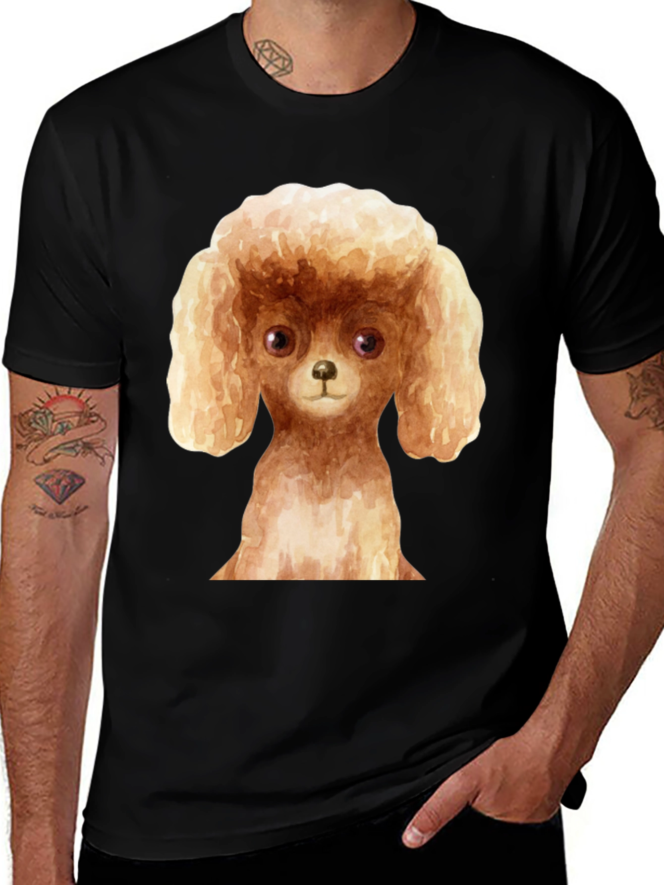 Variant 25 of Poodle Dog Graphic Tee - Black Cotton Casual T-Shirt