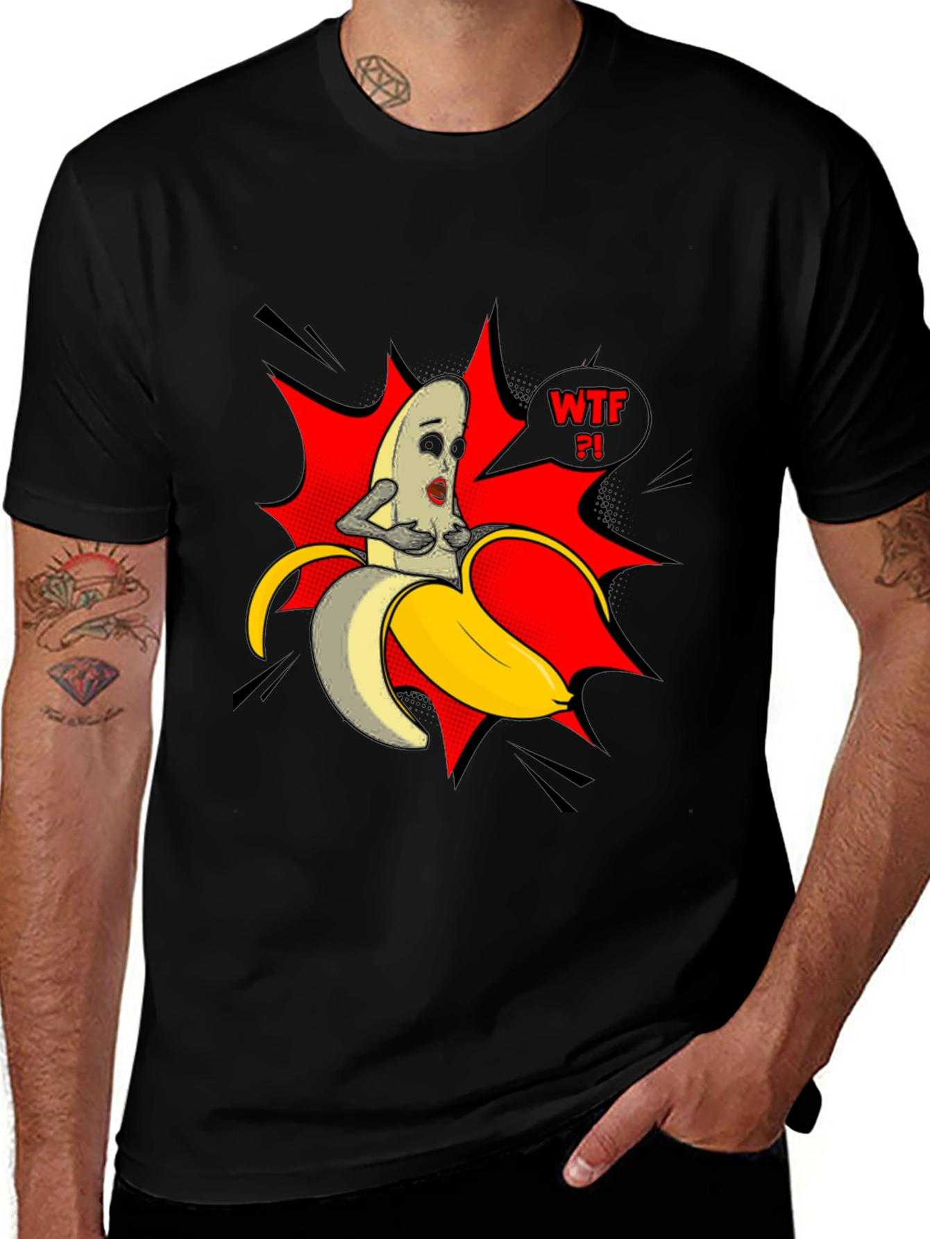 Variant 14 of WTF Banana Graphic Tee - Funny Men's Black T-Shirt