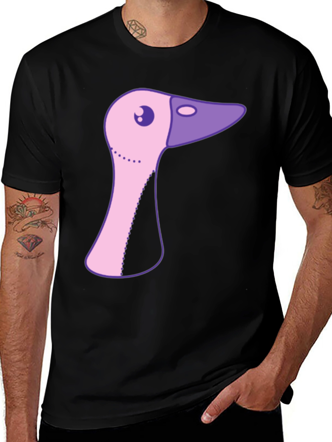 Variant 22 of Cartoon Goose T-Shirt - Black Cotton Tee