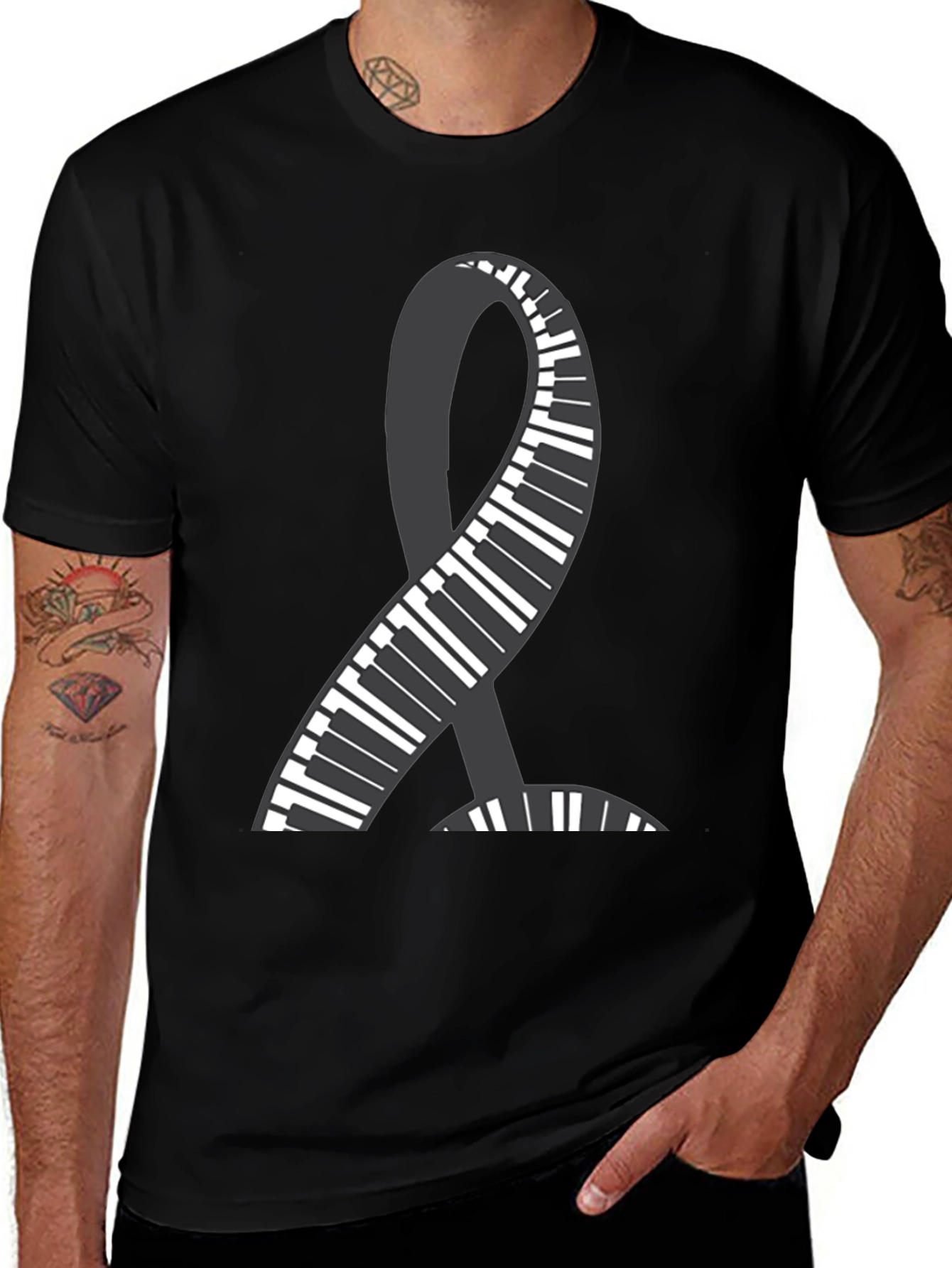 Variant 15 of Piano Ribbon Graphic Tee - Music Lover Shirt