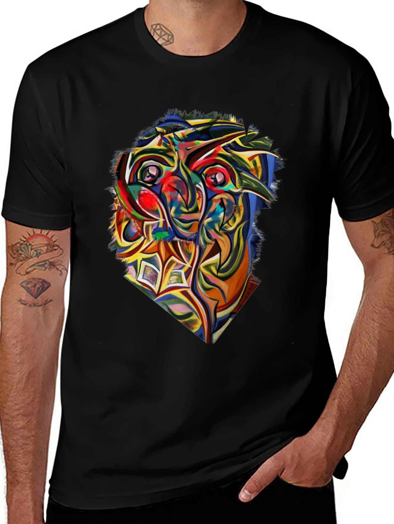 Variant 20 of Abstract Owl Graphic Tee - Men's Black T-Shirt