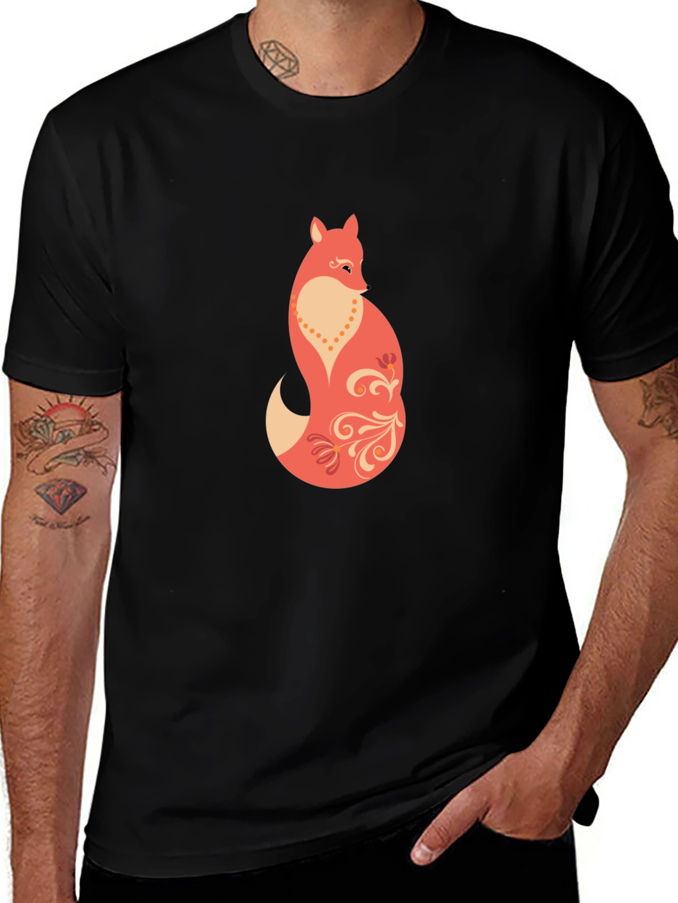 Stylish Fox Graphic Black T-Shirt