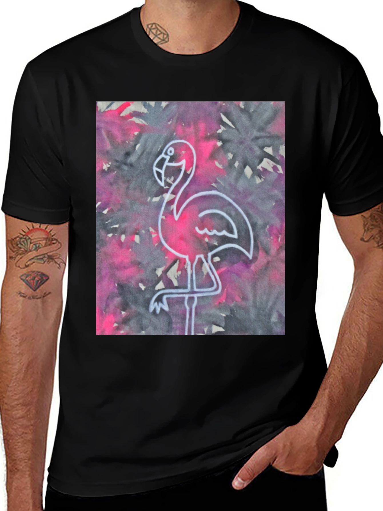 Variant 28 of Flamingo Graphic Black T-Shirt