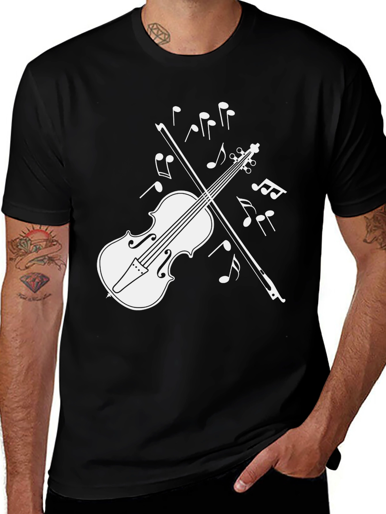 Variant 23 of Violin Music Notes Graphic T-Shirt - Black
