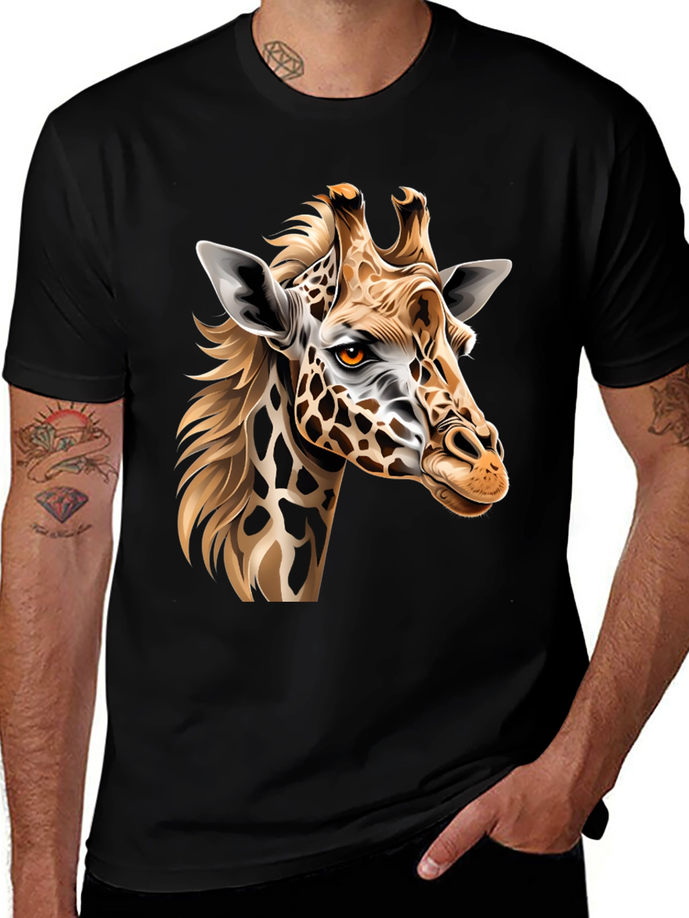 Variant 29 of Giraffe Graphic Print Men's Black T-Shirt