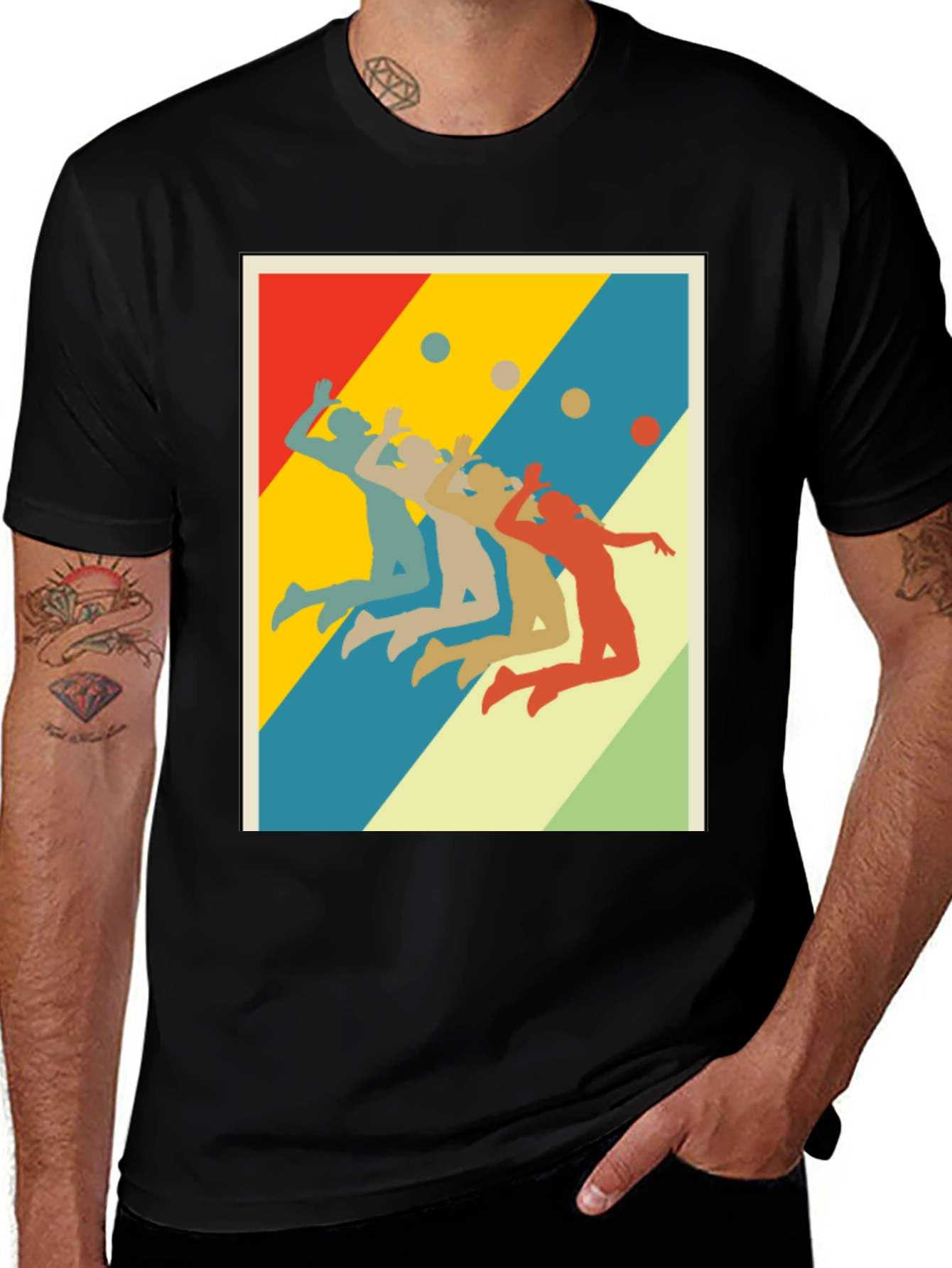 Variant 9 of Volleyball Retro Style Black T-Shirt