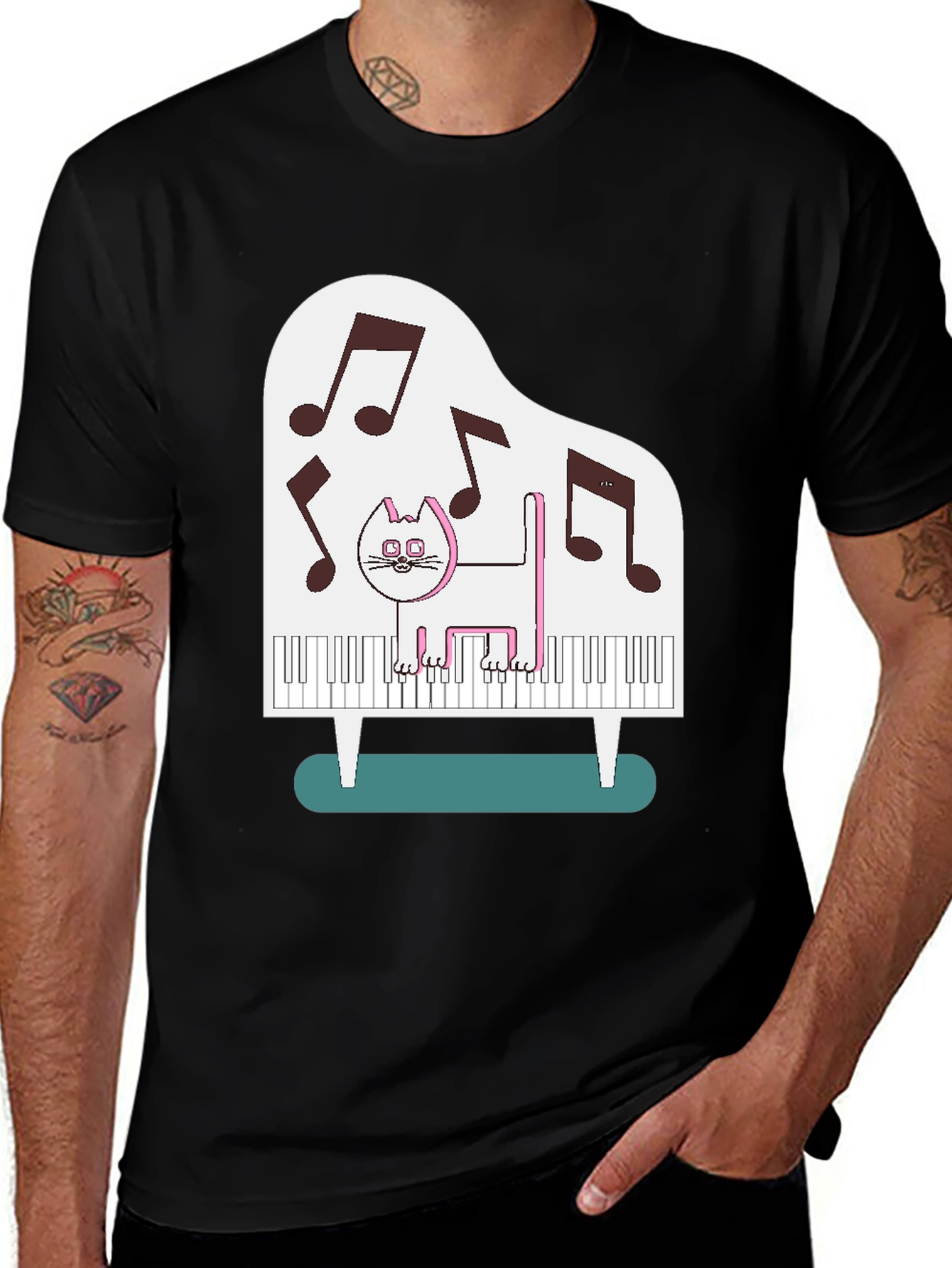 Variant 21 of Cat Playing Piano Graphic Tee - Unique Music Lover's Shirt